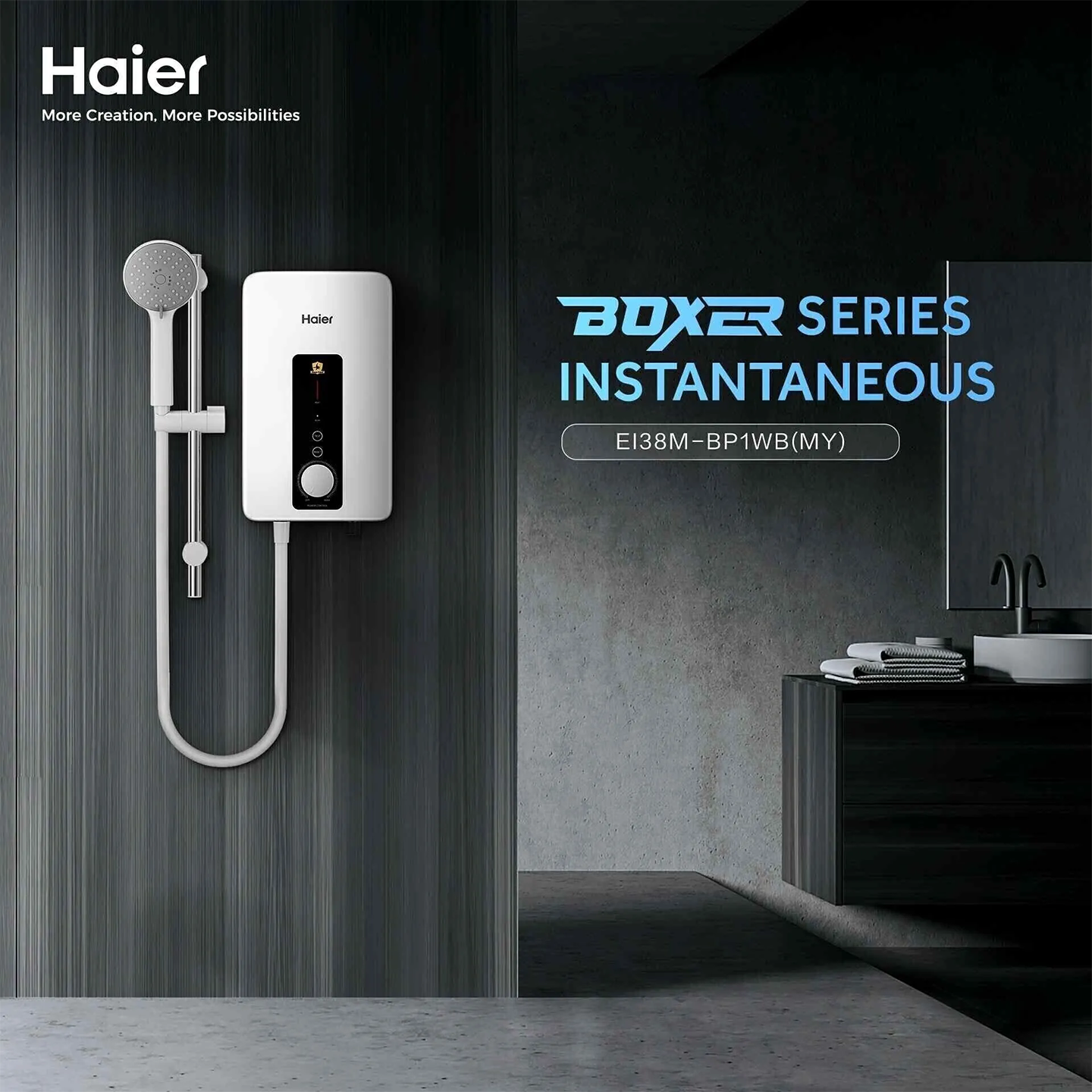 Haier 3.8kW DC Pump Water Heater Black (EI38M-BP1WB)