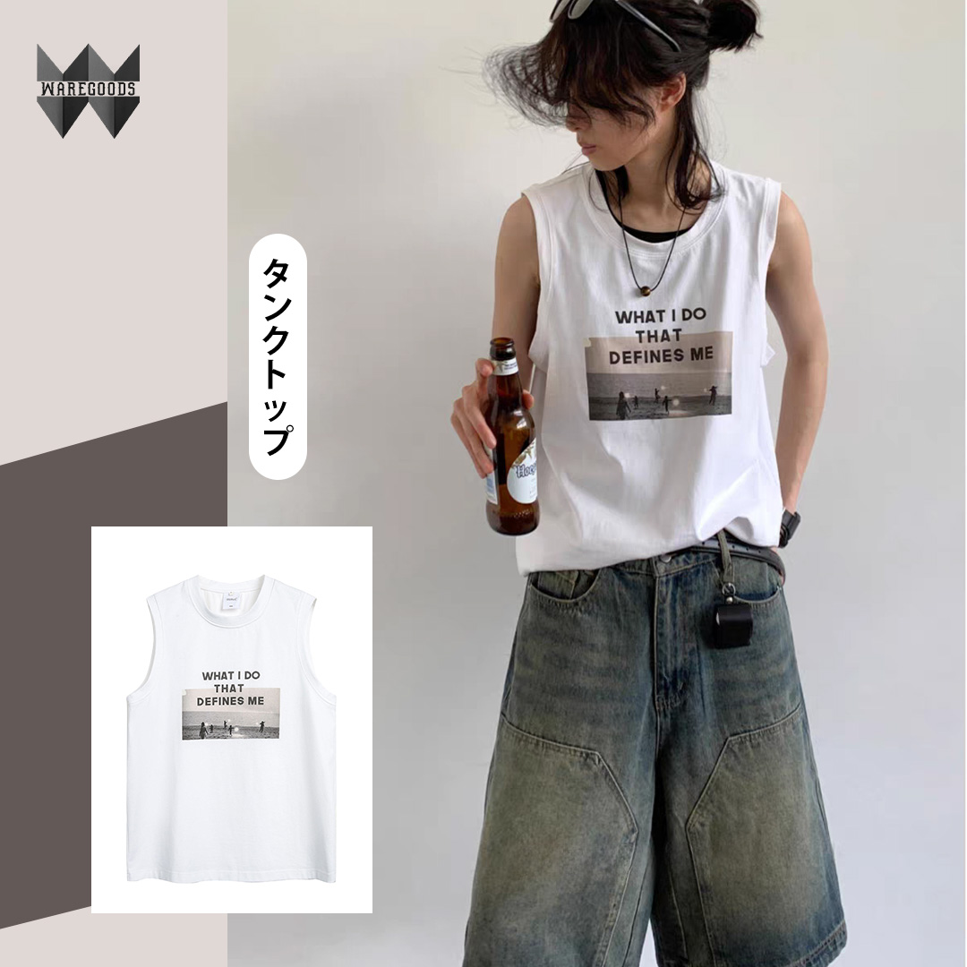 W21美式復古印花背心