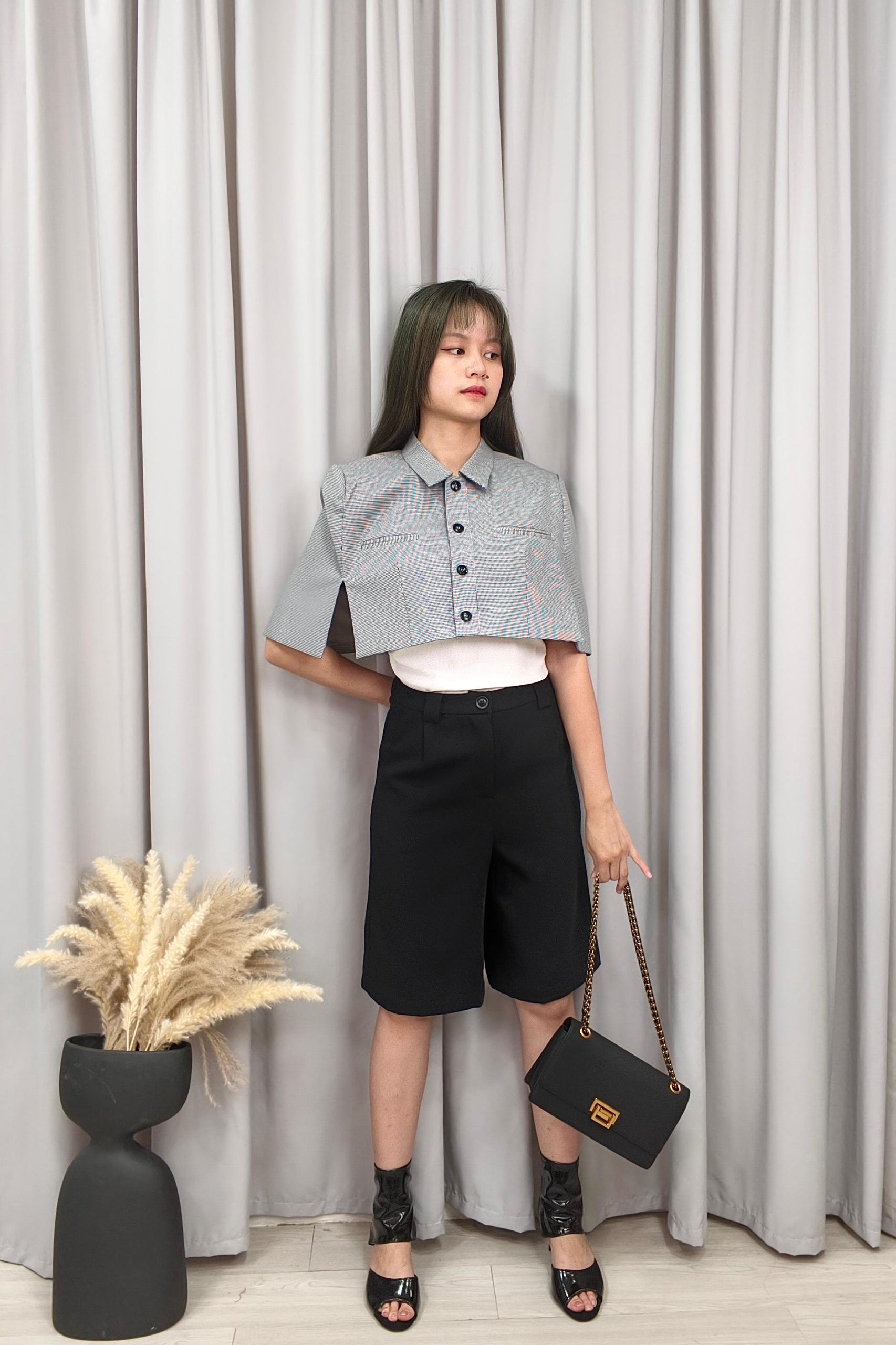 CB2592 Serene Pinstripe Cape Blazer Top 