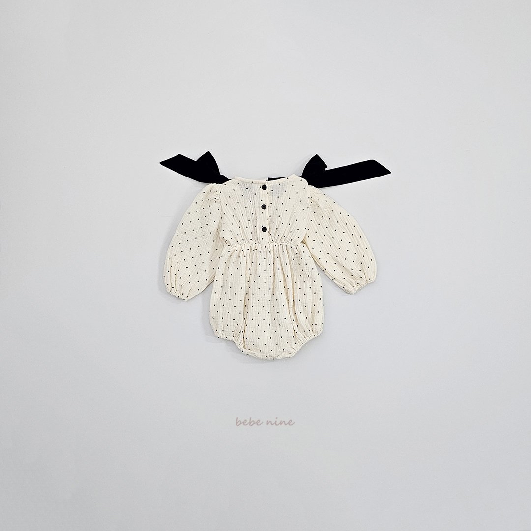 🌸預訂 韓國直送🌸🇰🇷Bebenine兩色波點花邊大絲帶棉紗長袖包屁衣