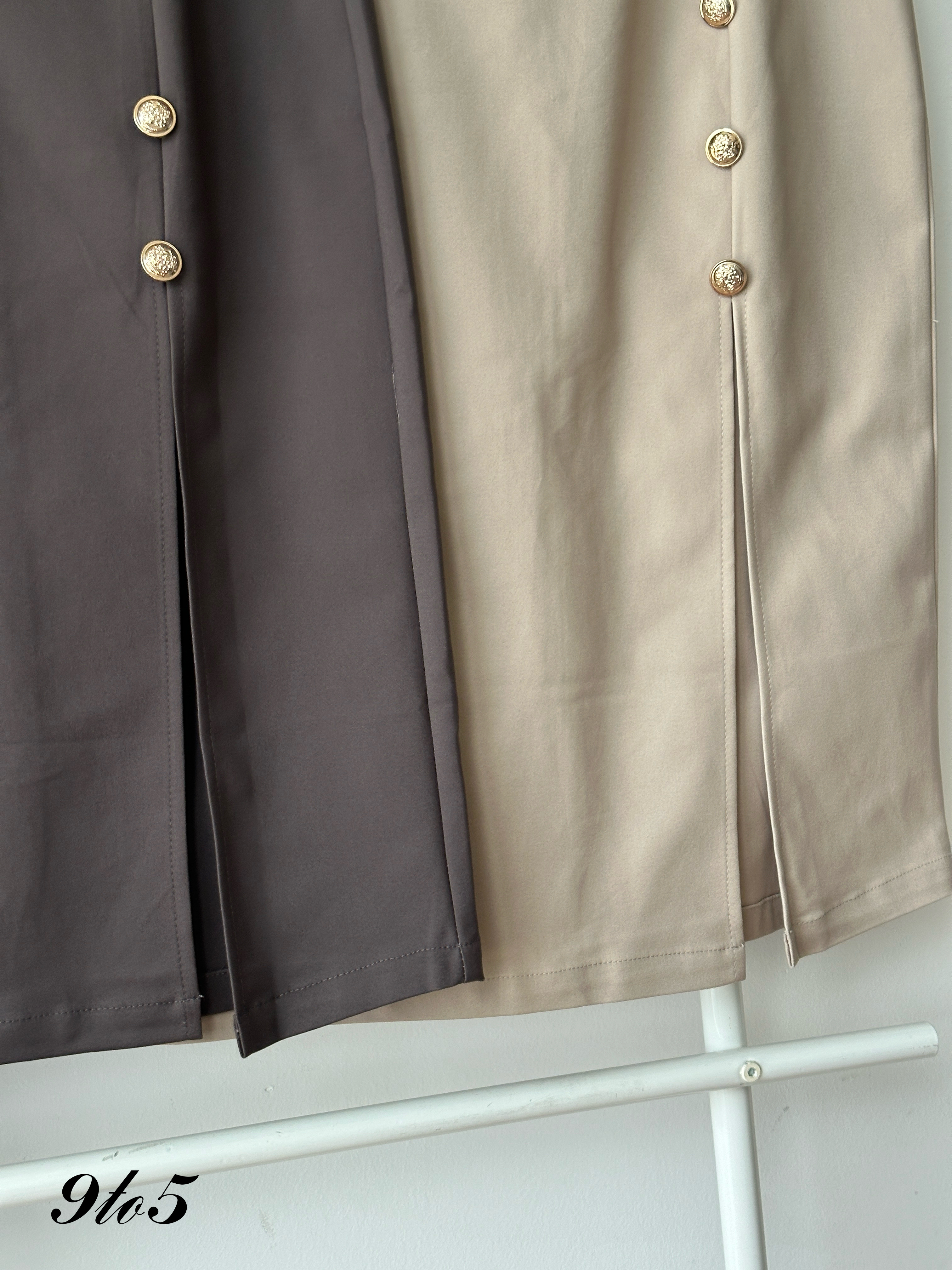 S1943 Side Slit Pencil Skirt - Grey & Khaki