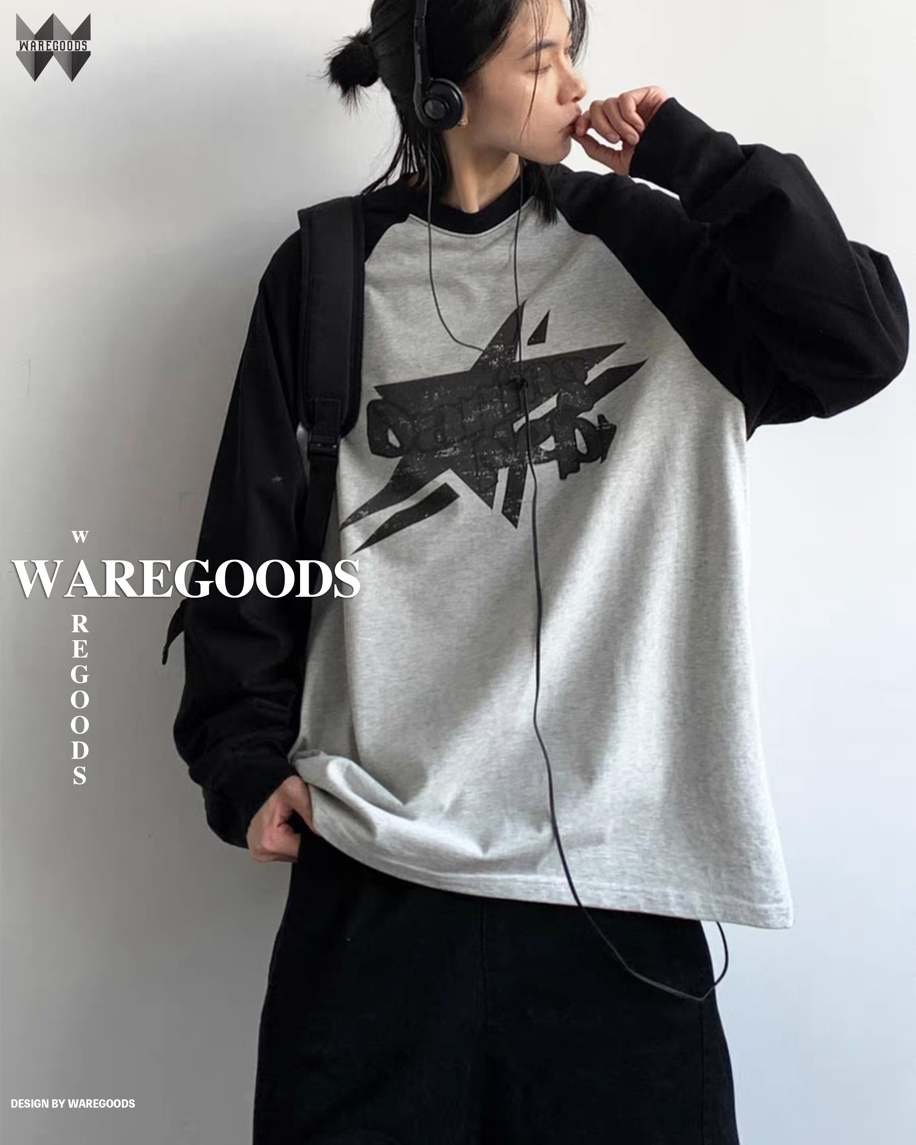 W002牛角袖印花長袖T恤