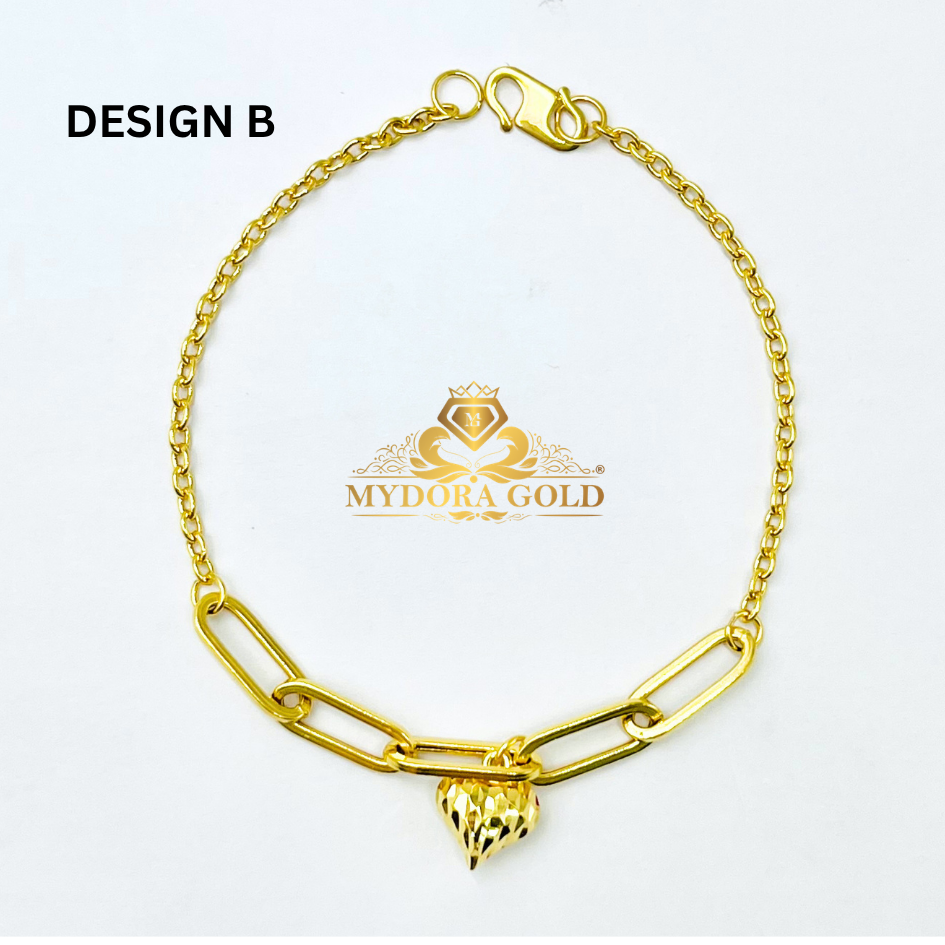 MYDORA Rantai Tangan Fesyen Sauh Paperclip + 1 Love Gemuk l EMAS 916/22K