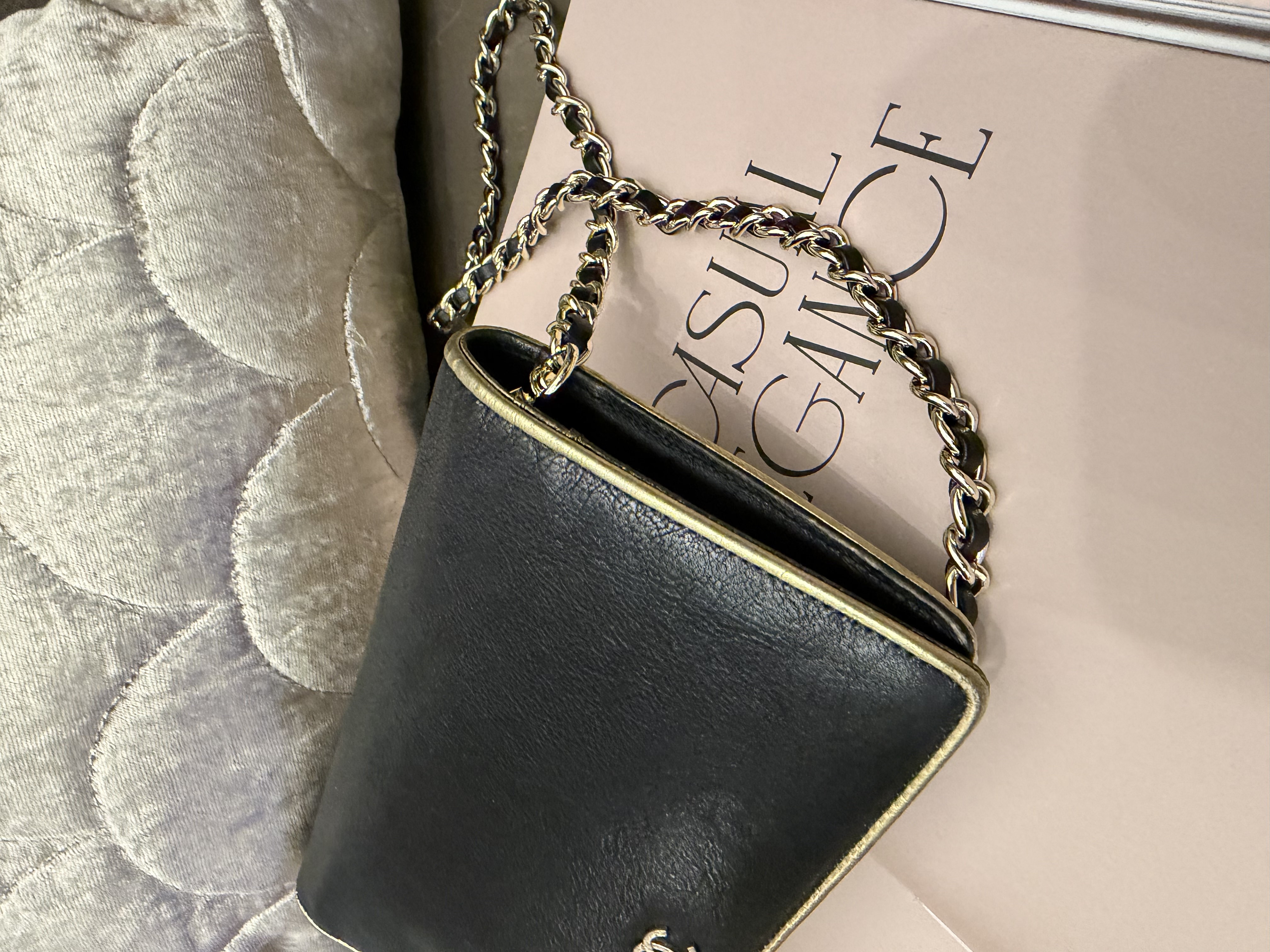 Chanel black champagne gold long wallet