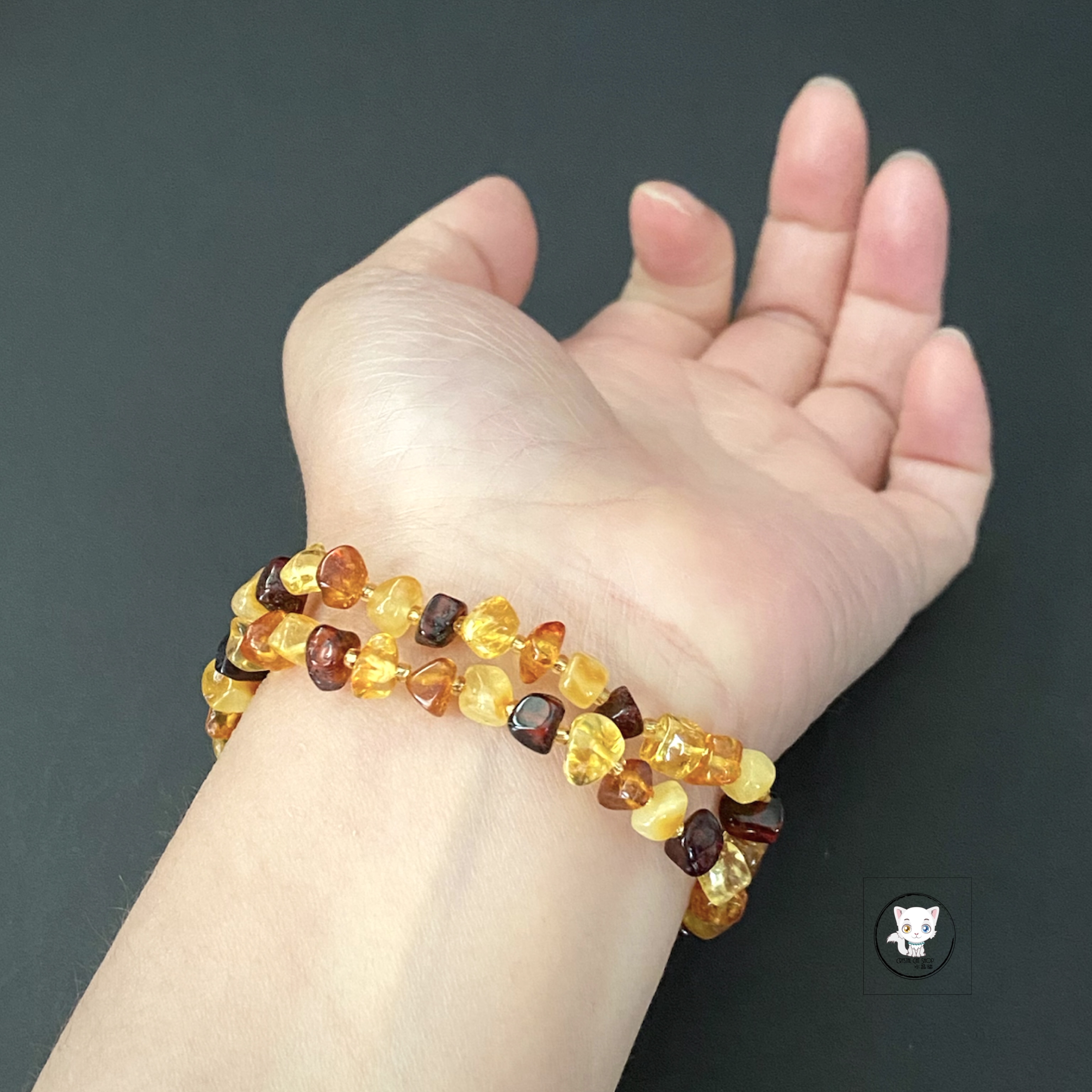 天然琥珀蜜蠟原石手鏈 6.5mm