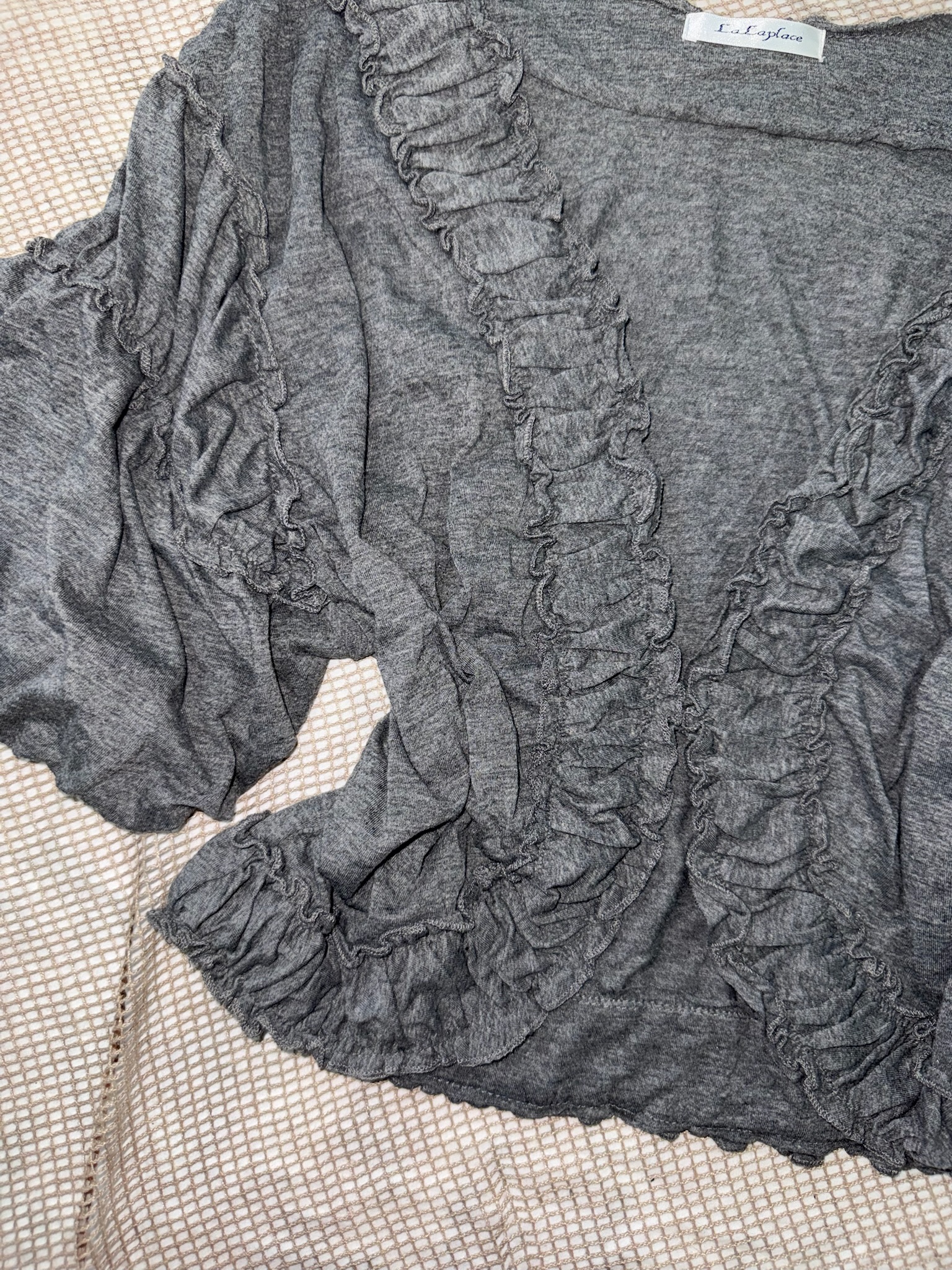 Grey Ruched Ruffle Bolero Cardigan