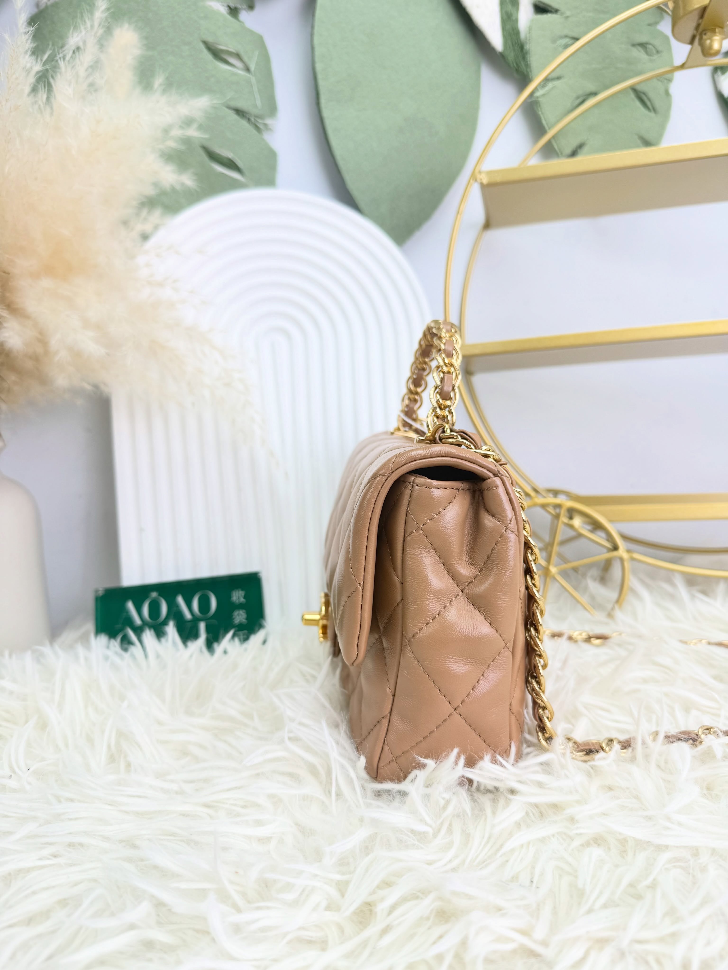 Chanel 👜 PRE OWNED 🛍️駝色cf handle晶片款 🧡全套有單 🤎