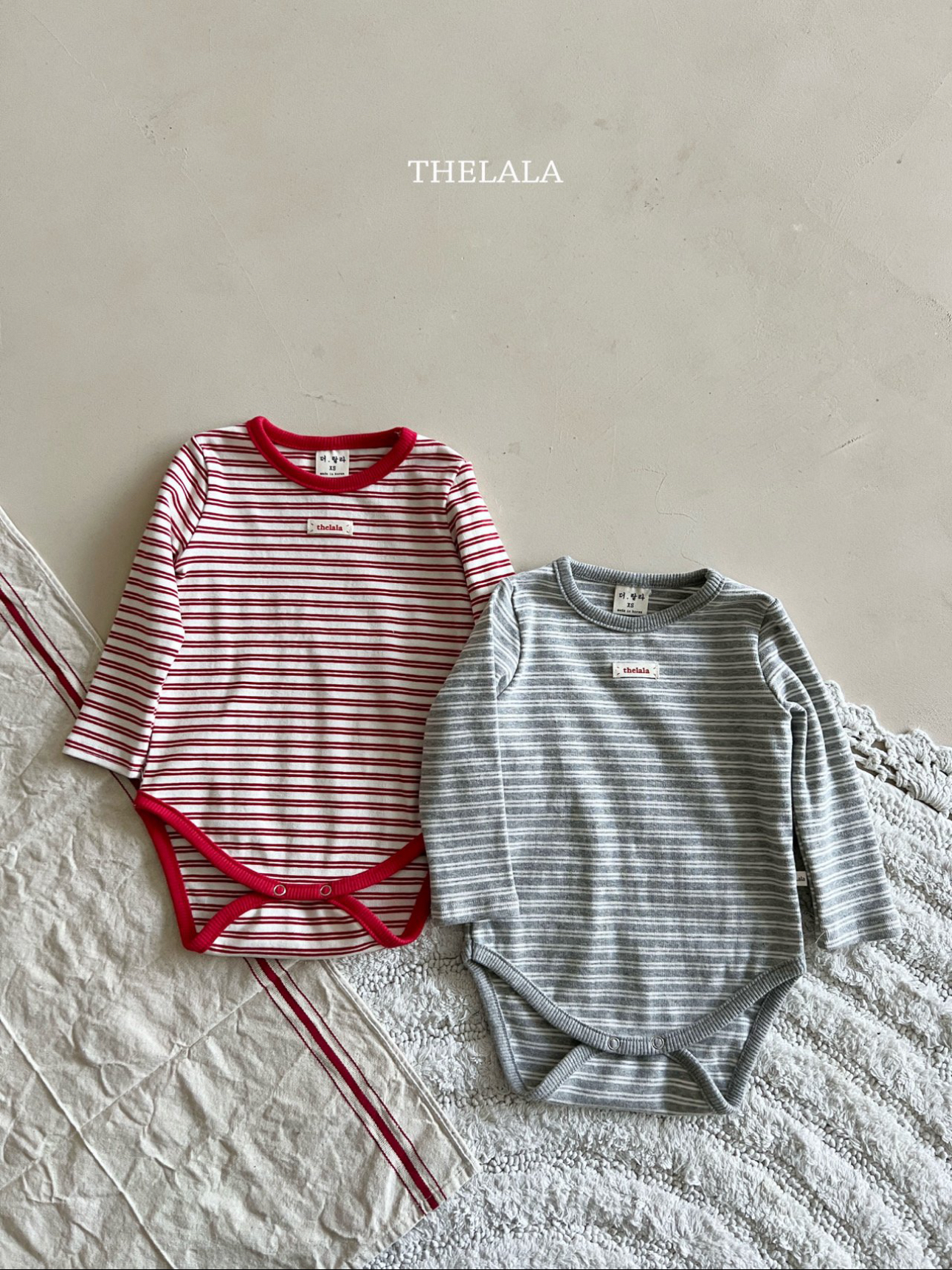 🌸預訂 韓國直送🌸🇰🇷THELALA兩色標籤條紋長袖包屁衣