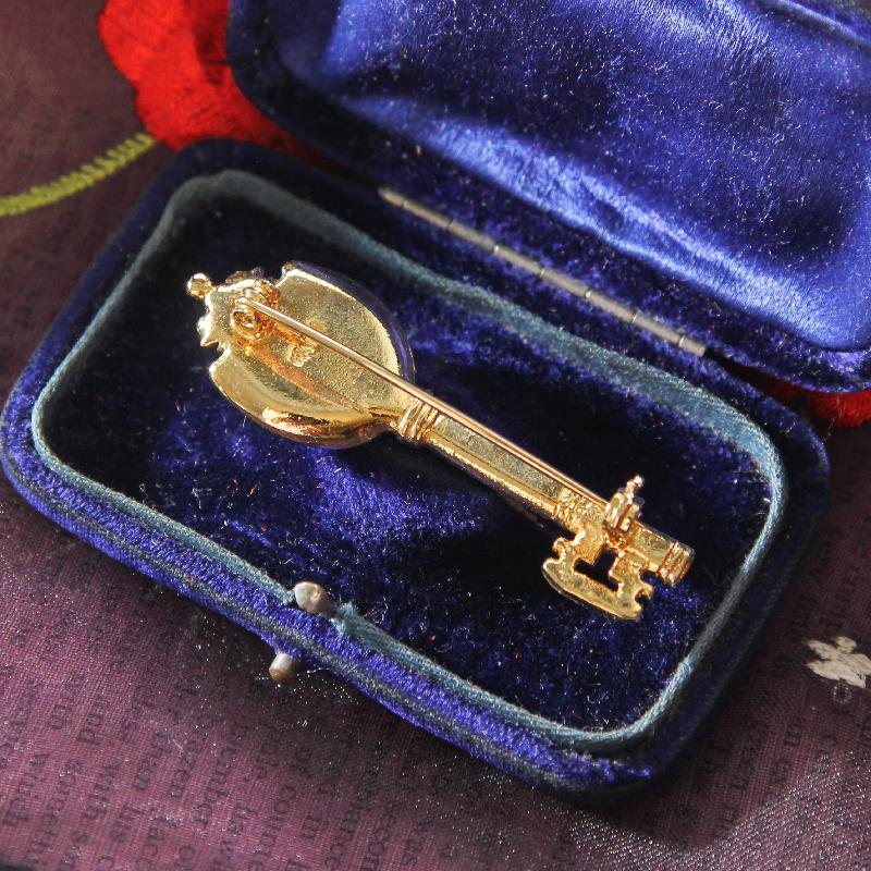 1970s New Old Stock Italian Mosaic Key-Shape Brooch -Midnight Blue (FA328)
