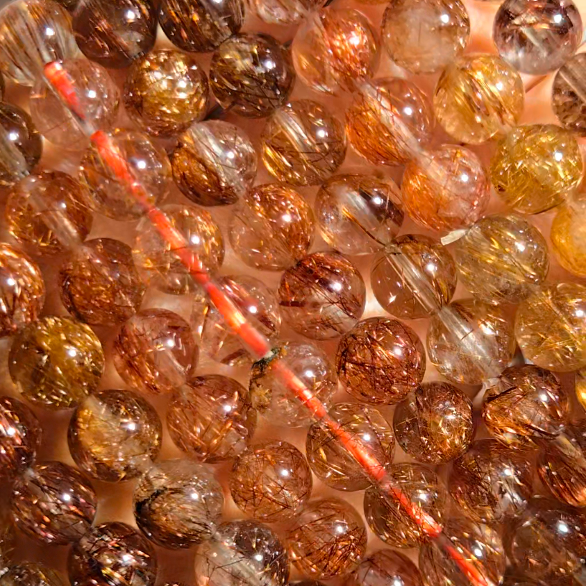 Copper and red rutilated quartz bead bracelets - RT1458