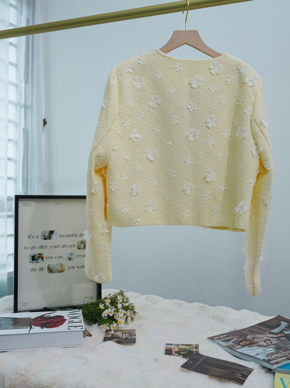 Cropped Jacket with 3D Floral Embroidery and Rhinestone Buttons ‖ 立体花朵刺绣亮扣短款外套 KR01108351