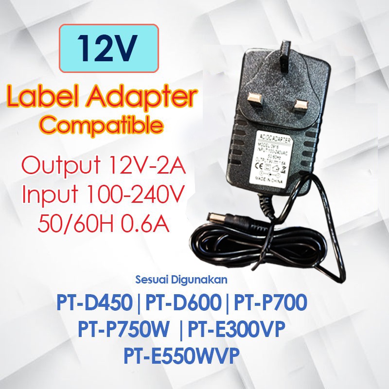 Compatible Label Printer Adapter 9V 12V power supply charger UK plug for H110 D450 D210 D600 E300VP P700