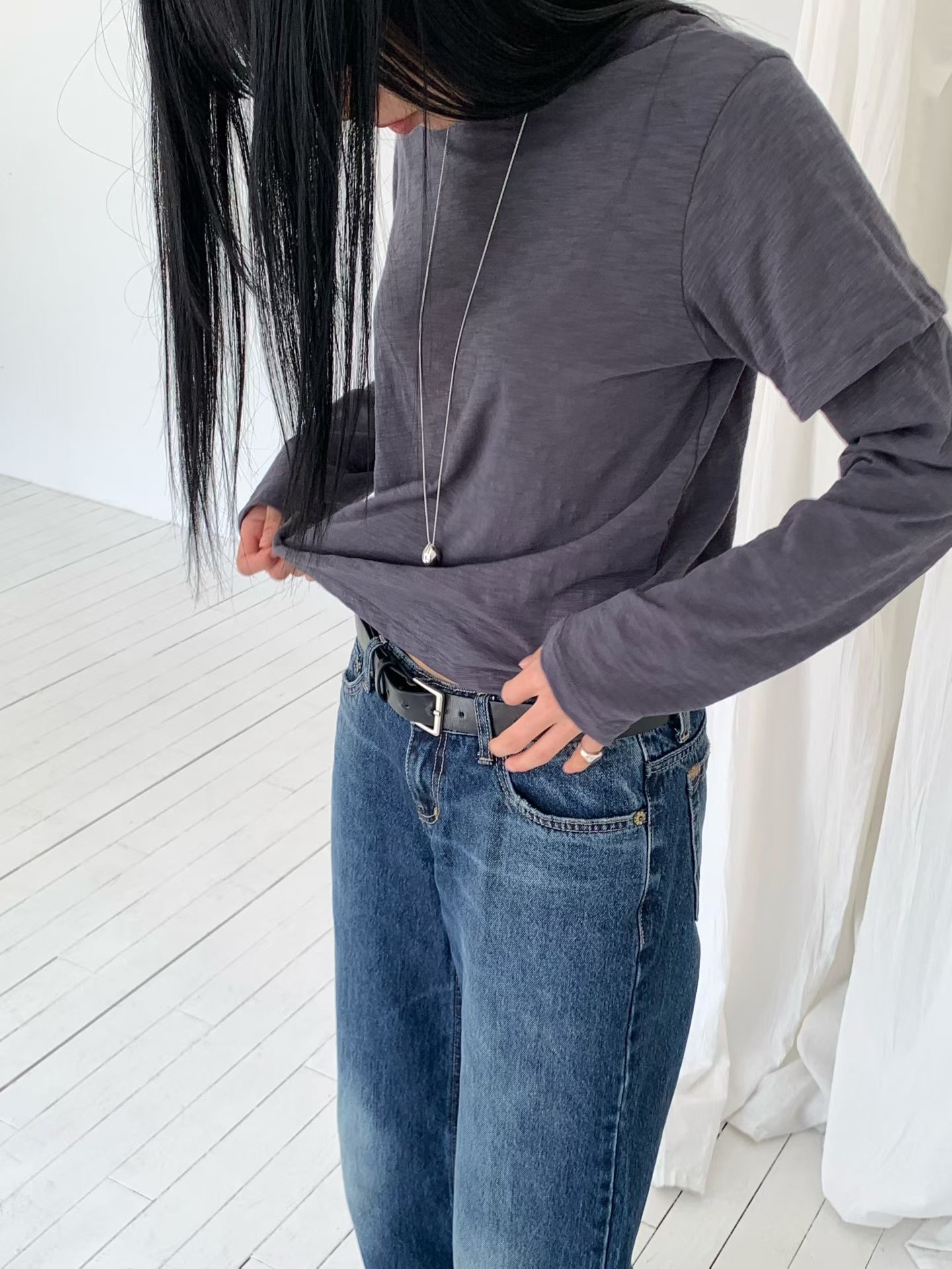221533 假兩件淨色Tee