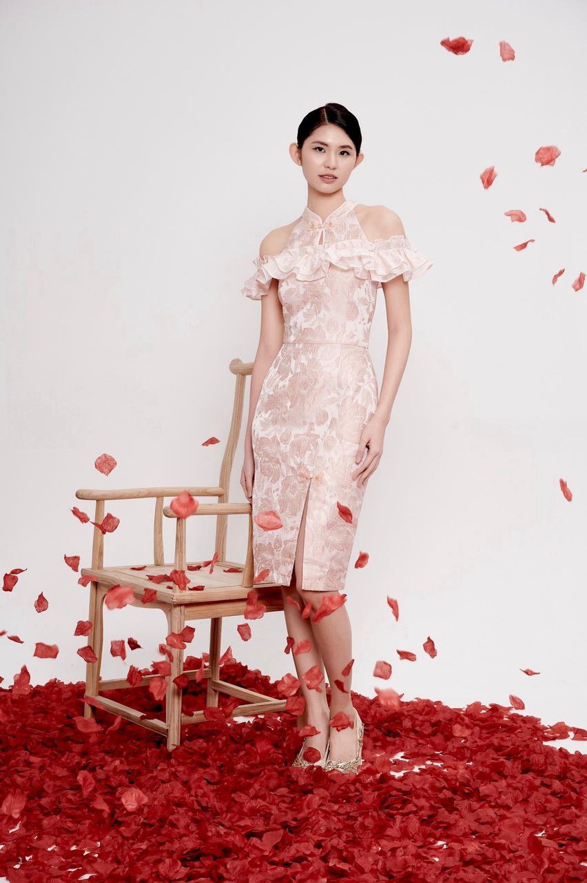 露肩旗袍连身裙 2123