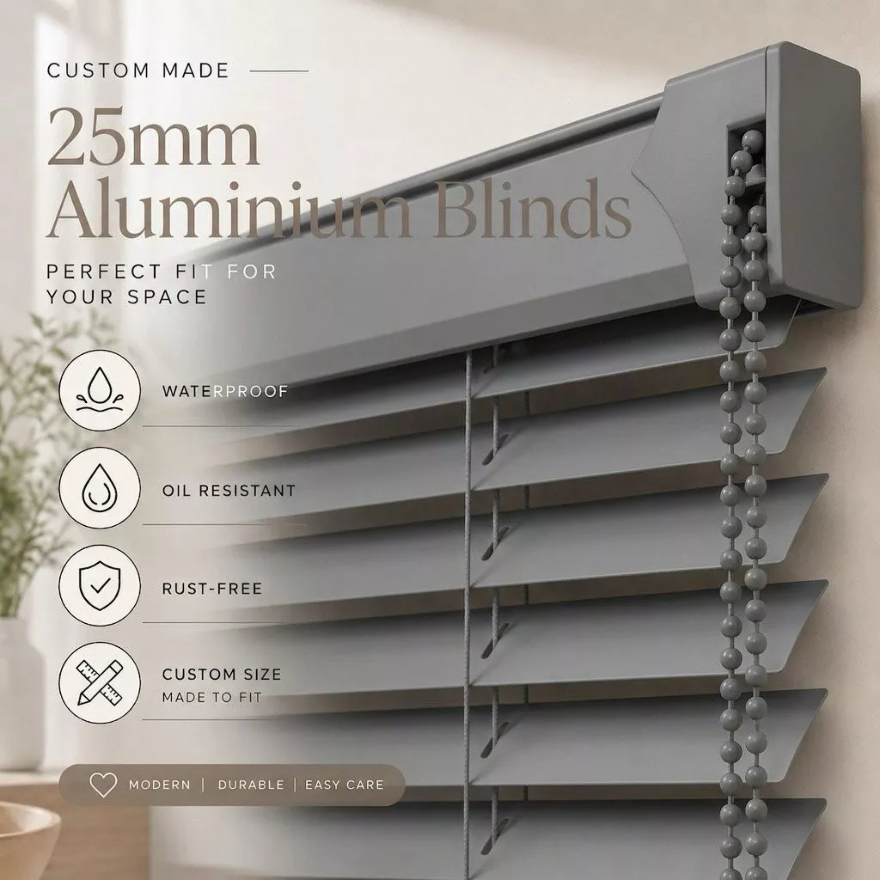Custom 25mm Aluminium Venetian Blind | Heat Resistant | Friendly Use | Free Consultation | New Rolling System