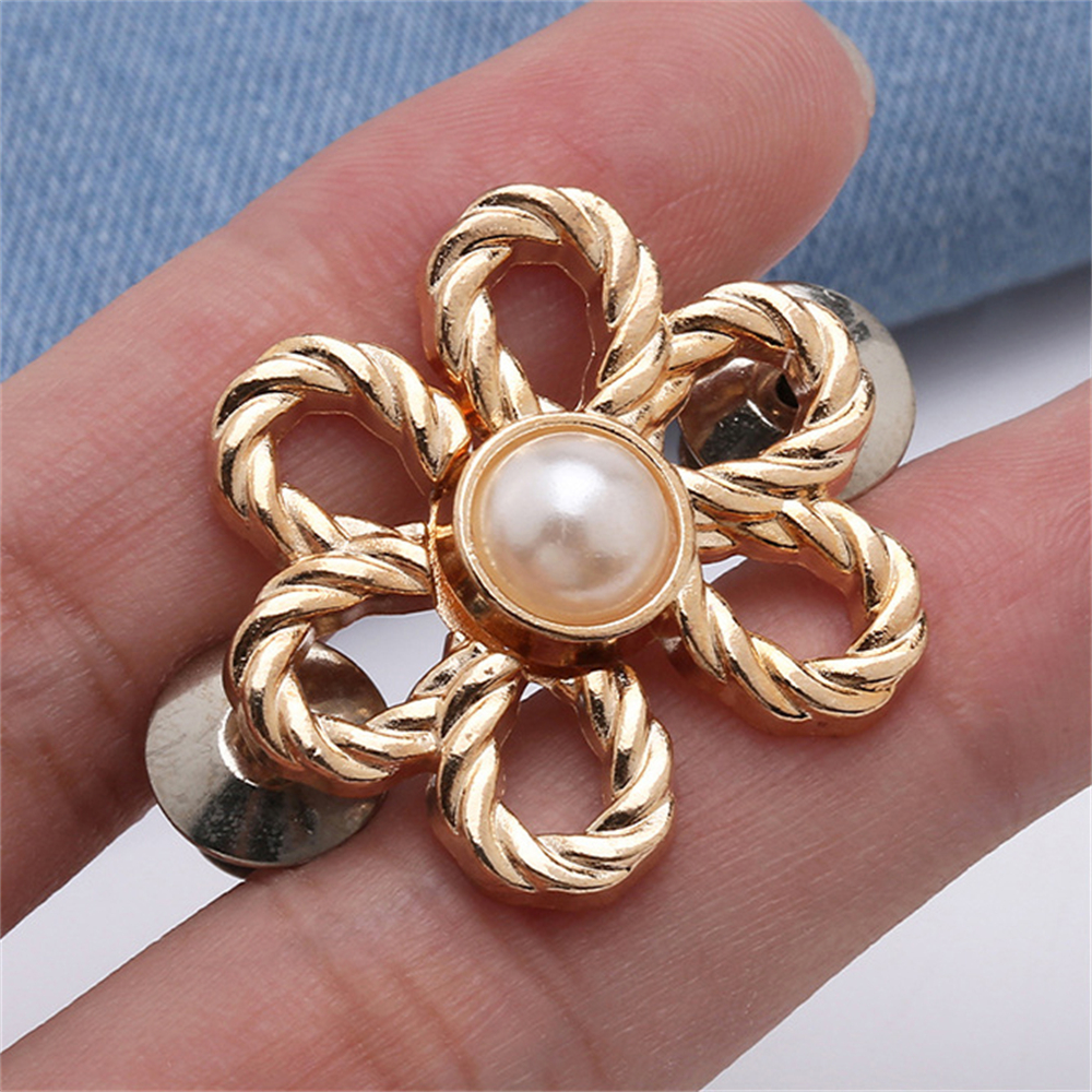 花朵收腰扣 可拆卸 免釘免縫線 腰圍調節扣 收腰對扣 金色 [平行進口] HK2728