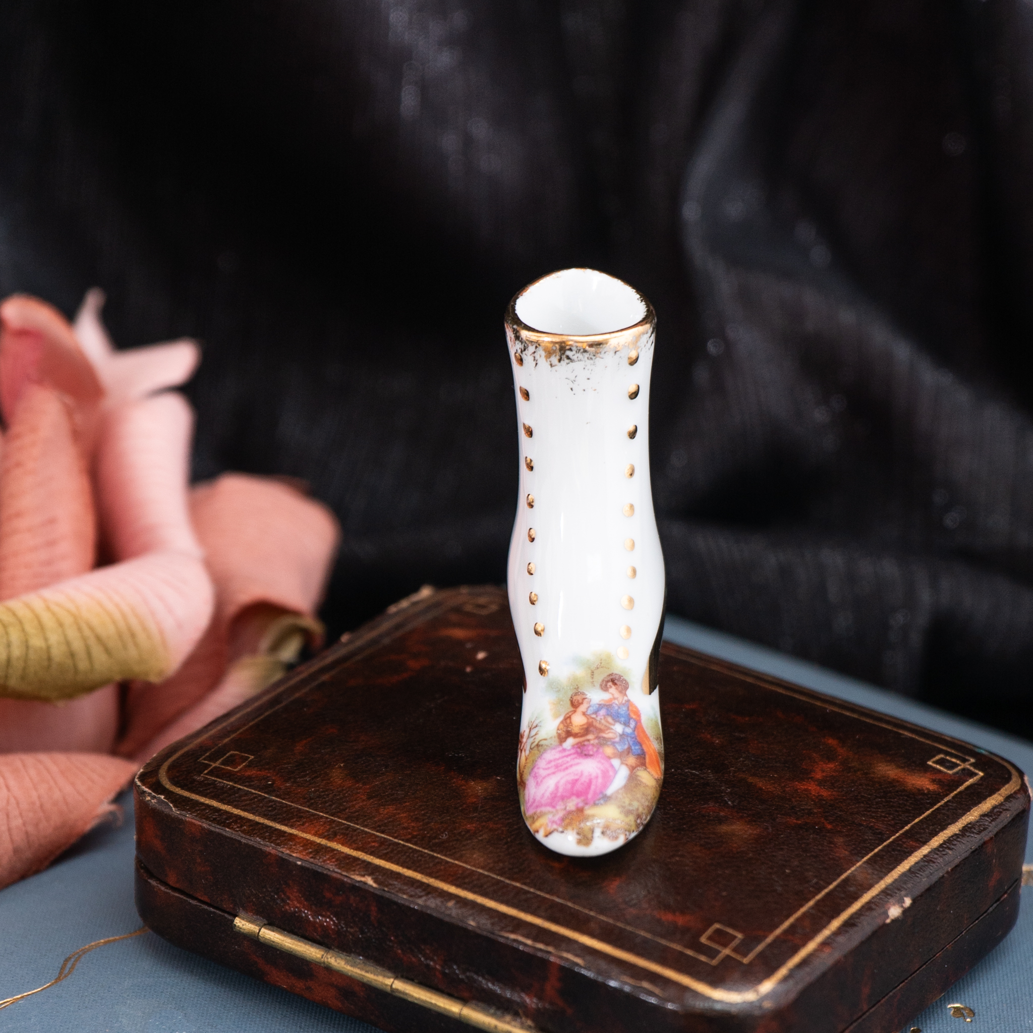 Vintage Mid-Century French Limoges White Porcelain Romantic Courting couple Miniature -  Boot (MT1984)