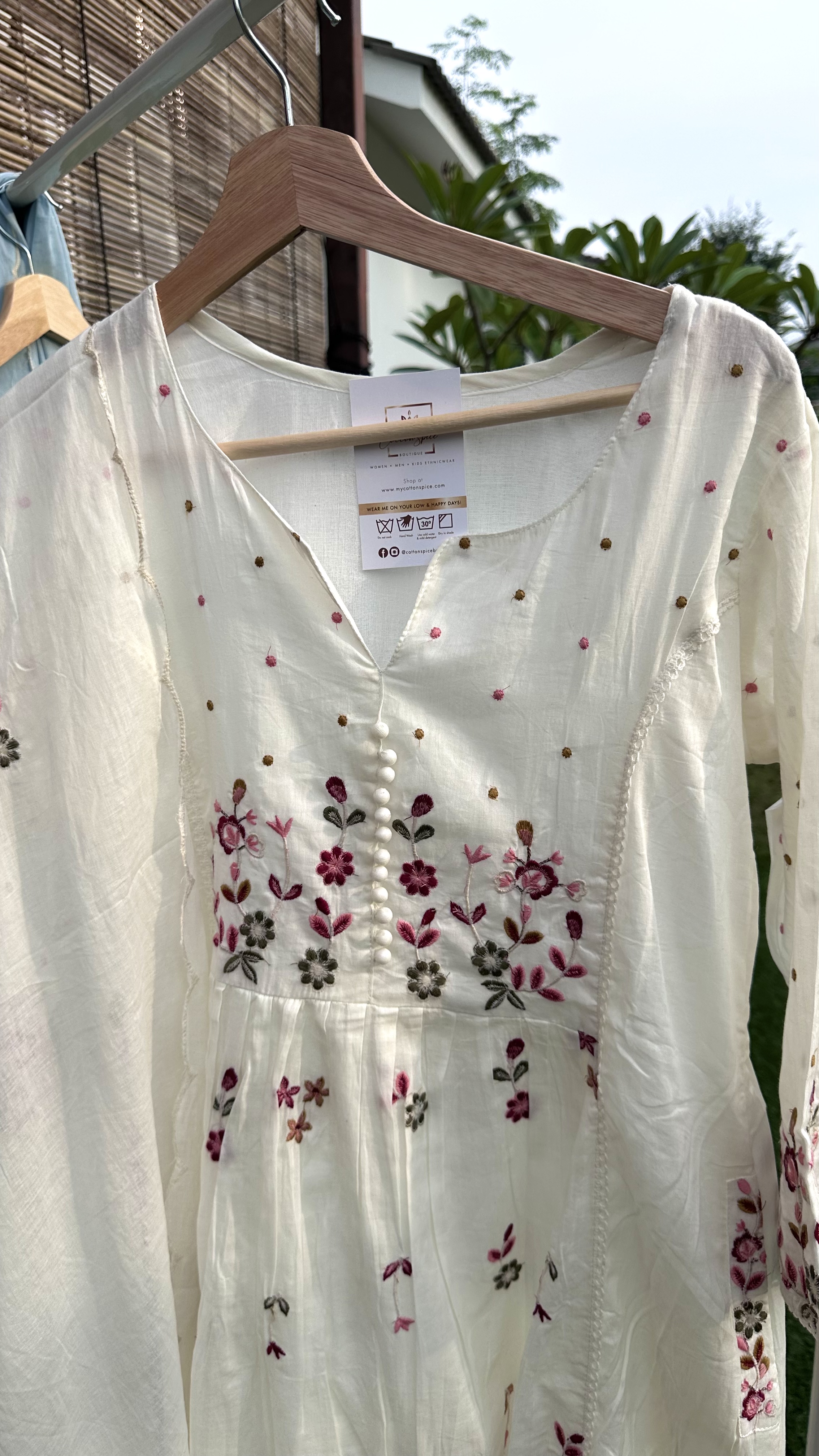 Pure White Embroidered Floral Print Kurta Set