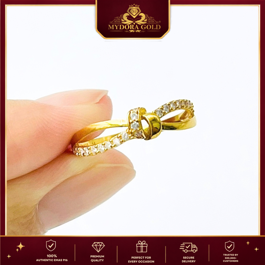 MYDORA Cincin Batu CZ Spinner Knot l EMAS 916/22K