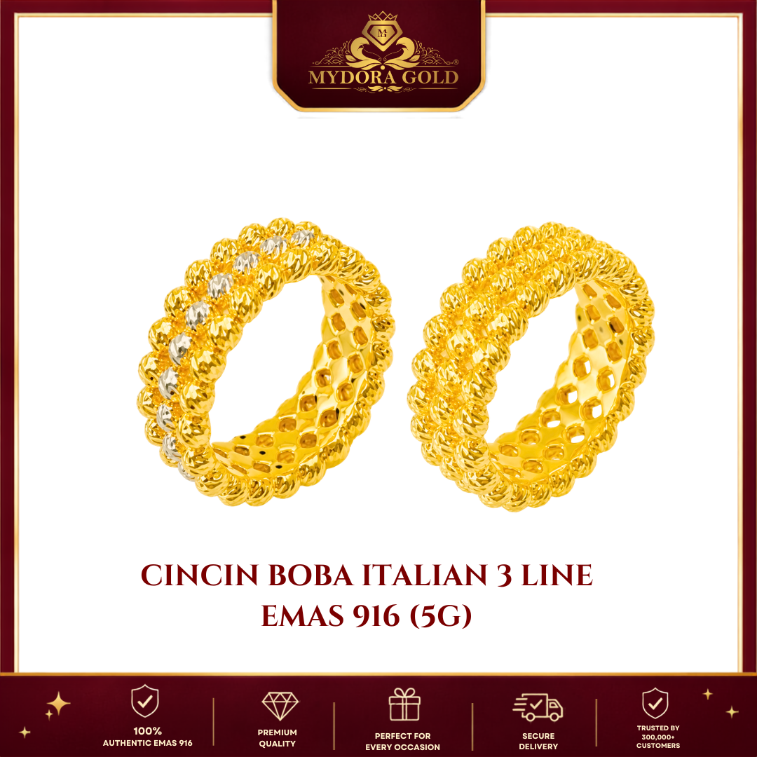 MYDORA Cincin Boba Italian 3 Line (5G) l EMAS 916/22K