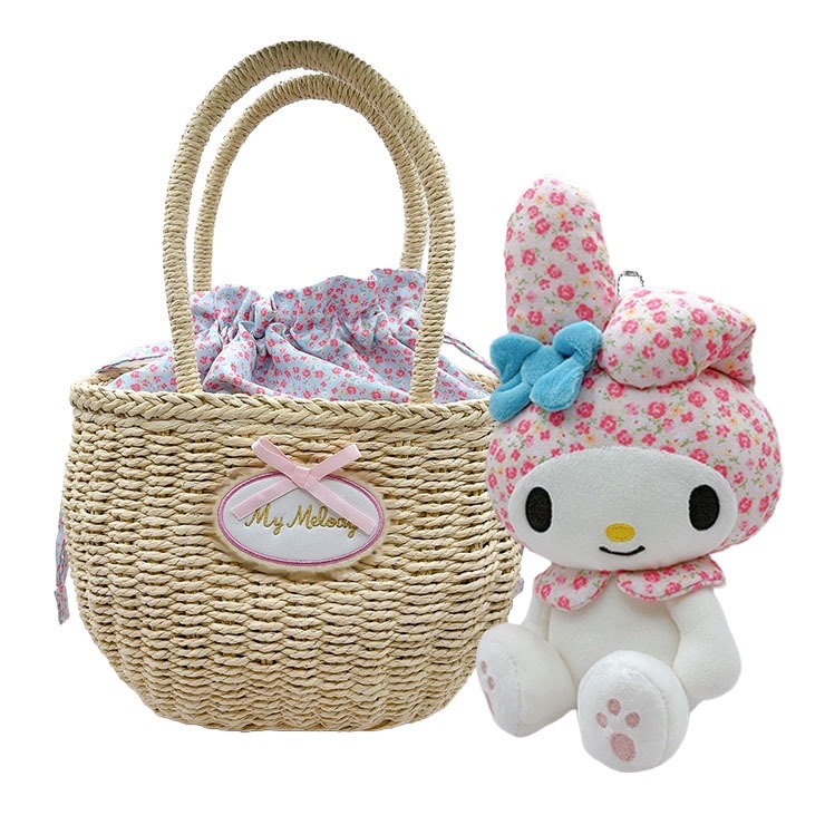 日本直送日本限定版Sanrio Melody Kitty Marron cream兔新款手提藤籃連公仔套裝