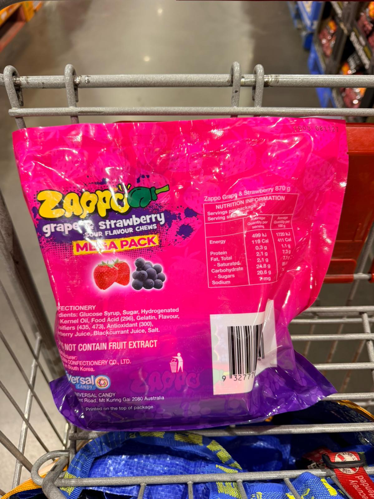 澳洲 Costco │ Zappo 葡萄與草莓酸甜咀嚼糖(酸味軟糖)超值巨大包 780g