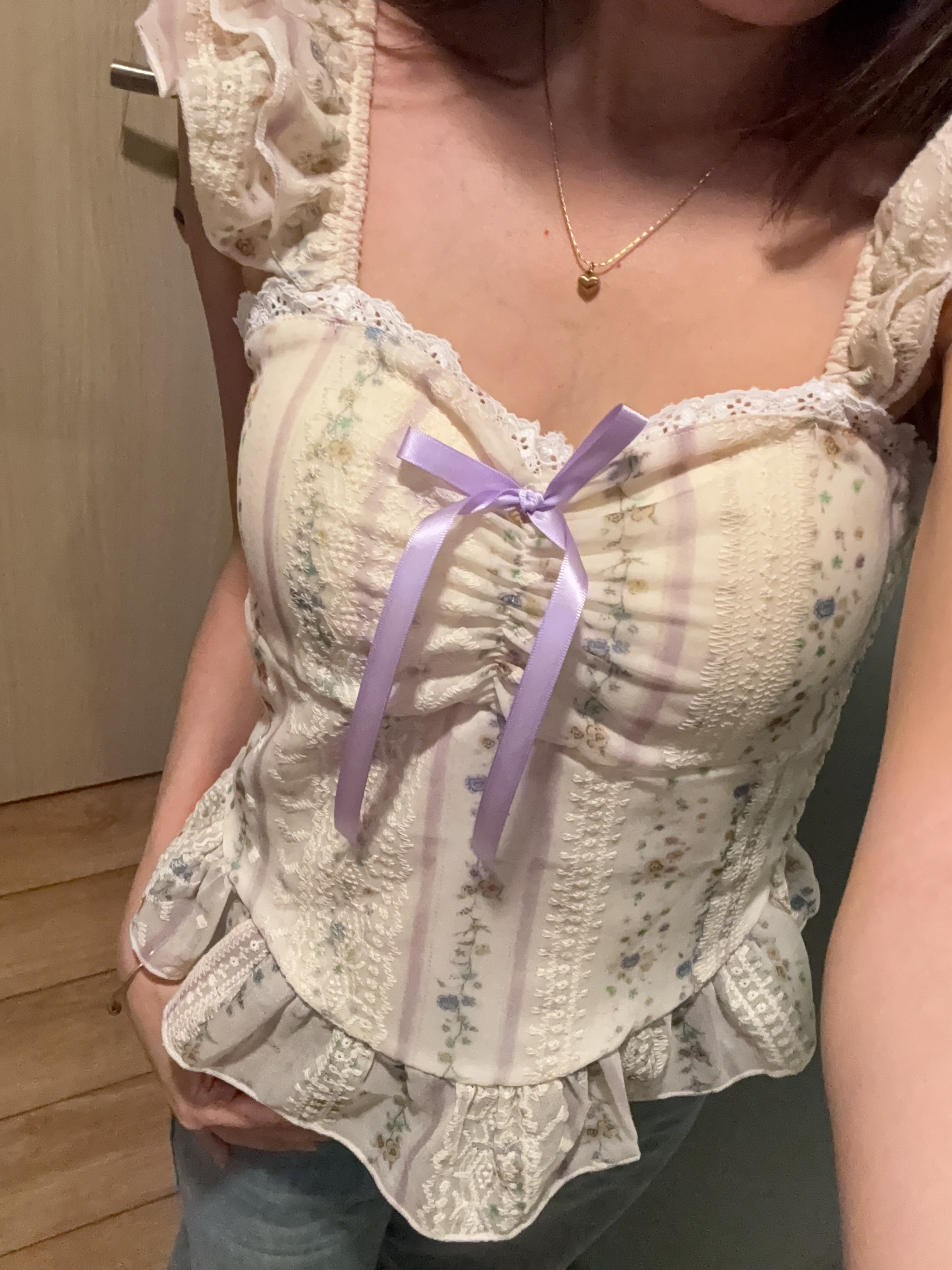 复古田园风碎花飞袖背心上衣R3003