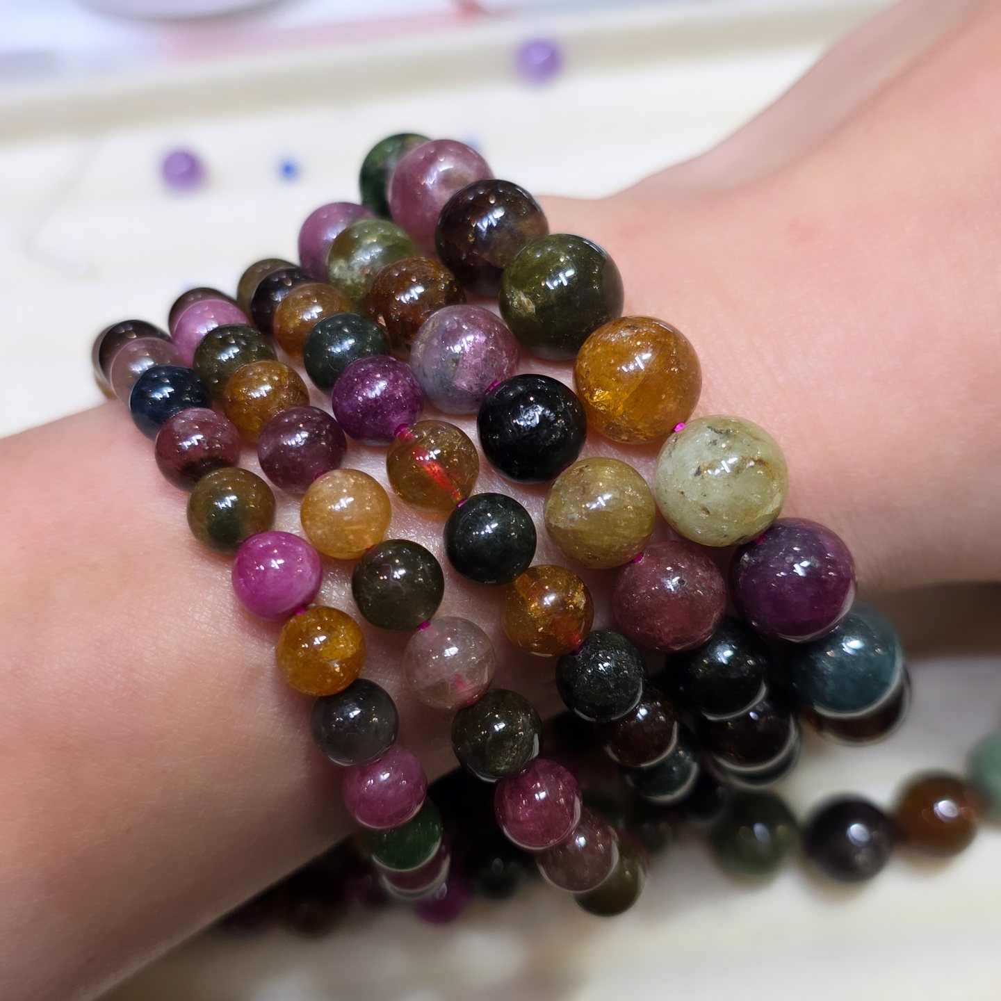 老礦彩碧璽手串(Tourmaline)