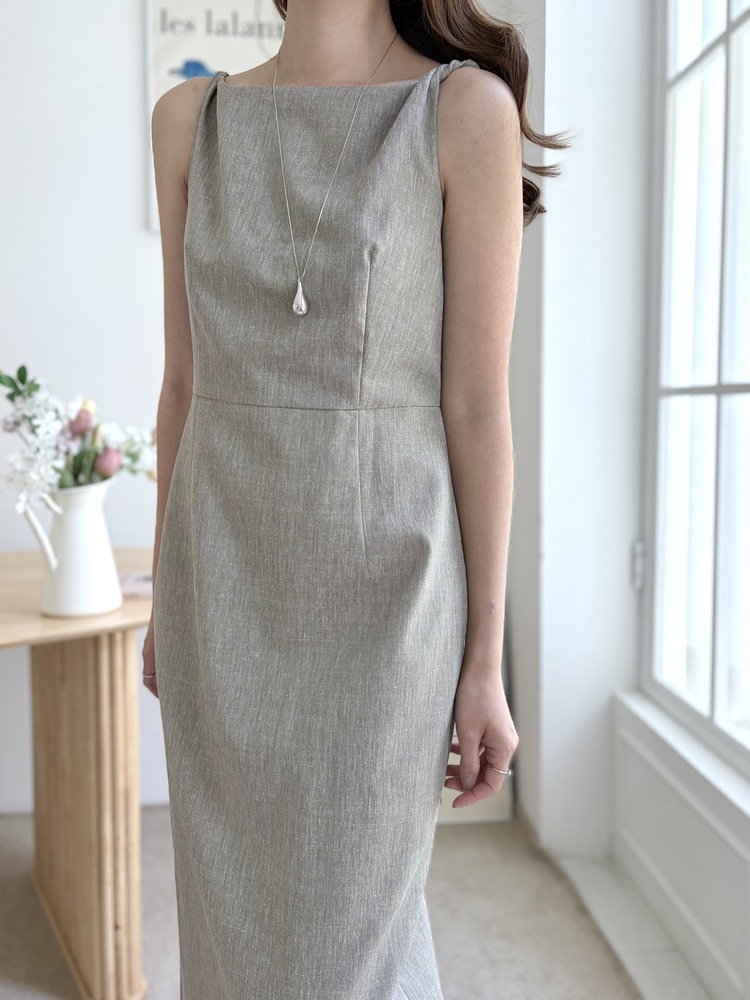 Linen Blend Twisted Strap Dress (Mocha)