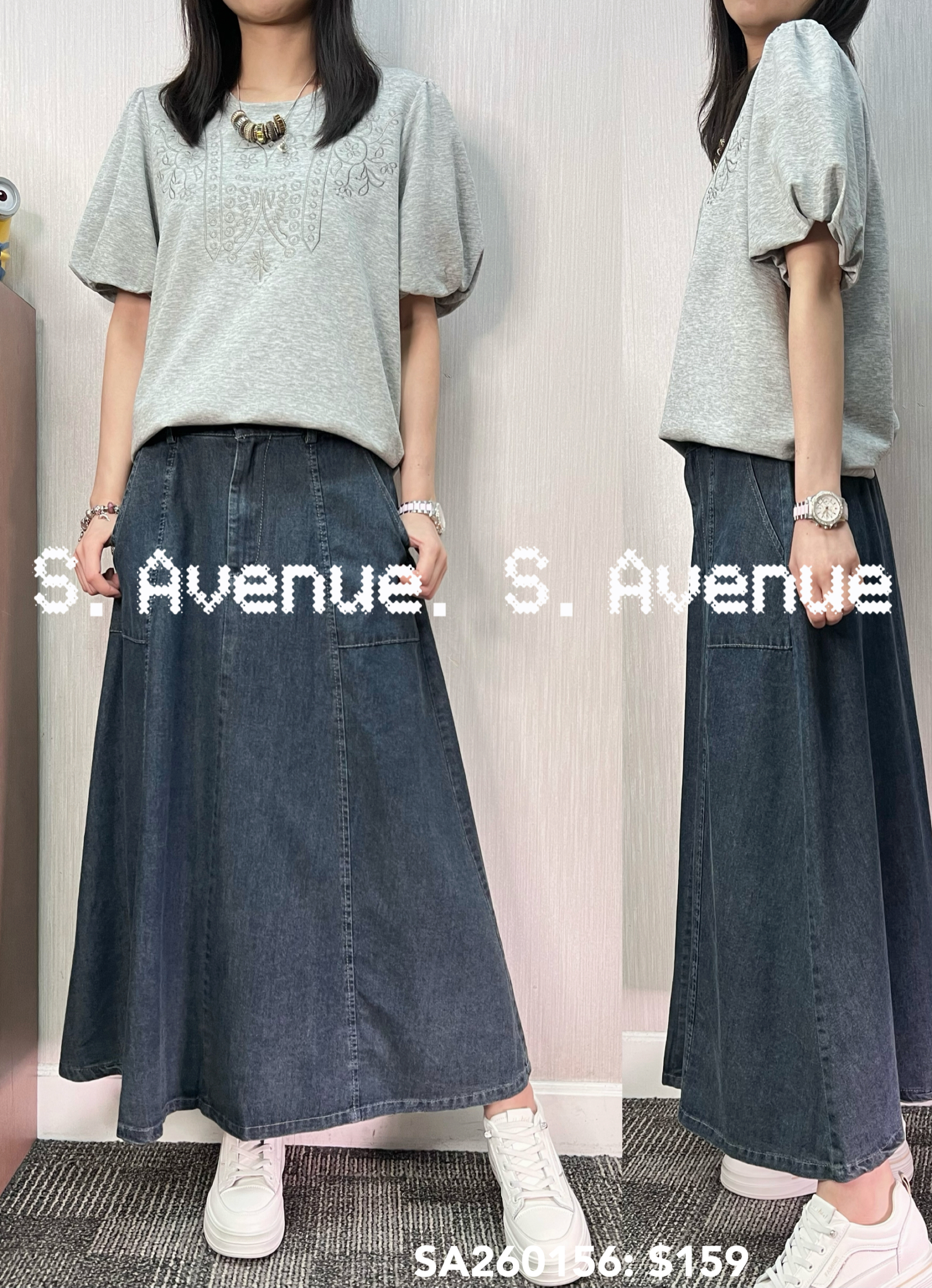 SA260156: 泡泡袖繡花靚tee