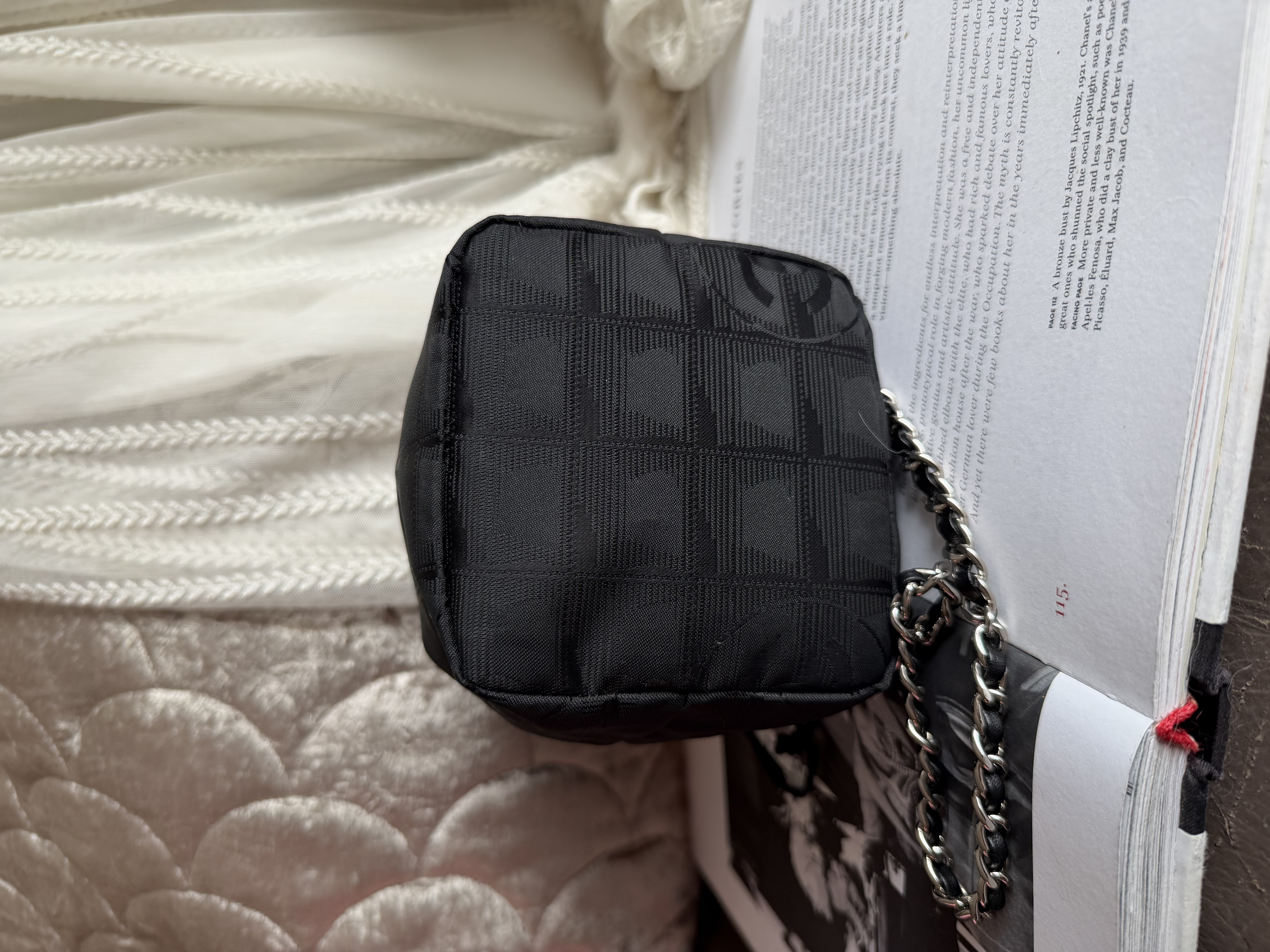 vintage chanel black drawstring vanity bag 