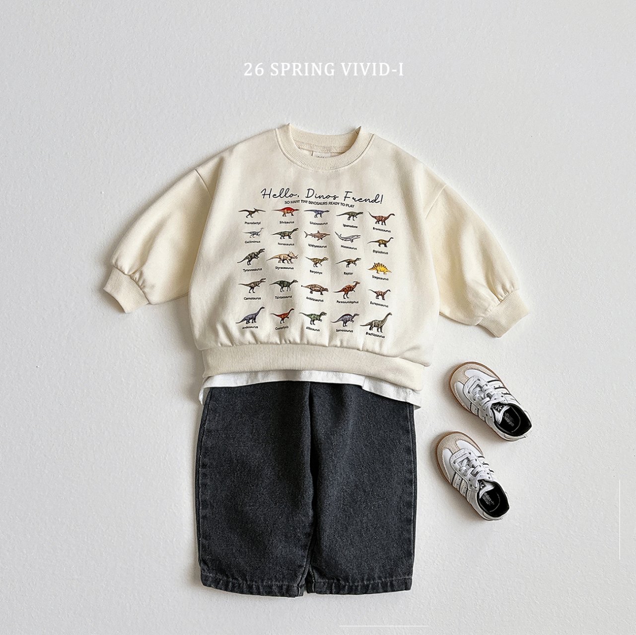 🌸預訂 韓國直送🌸🇰🇷VIVIDI三色迷你恐龍印花寬鬆衛衣