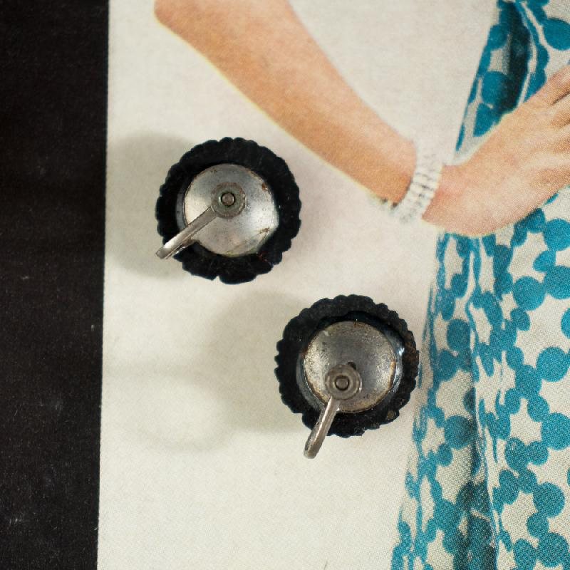 Vintage Crafted Black Rose Screw Back Earrings (EA1302)