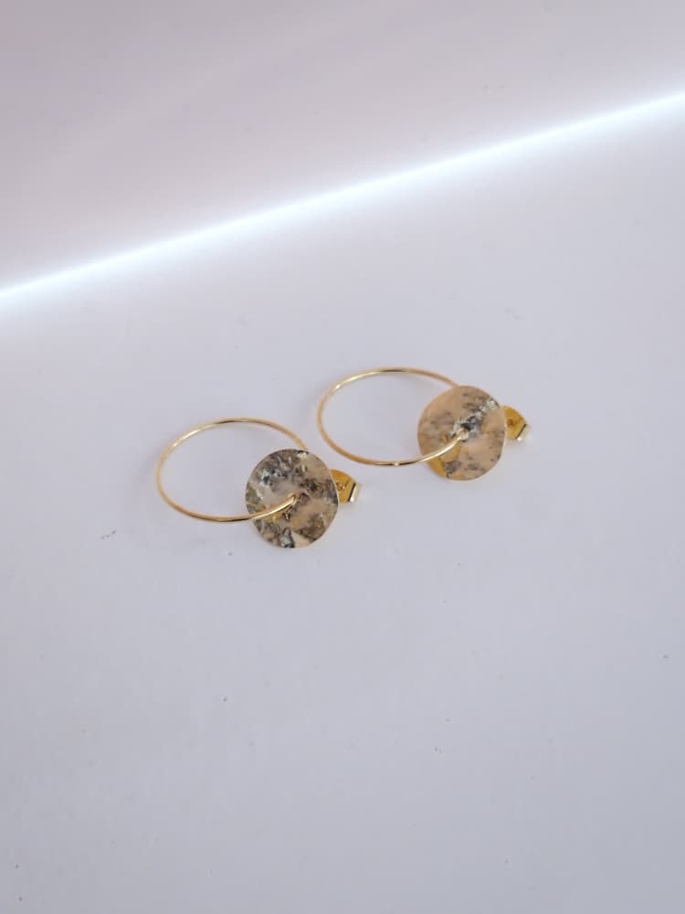 Hammered Disc Hoop Stud Earrings