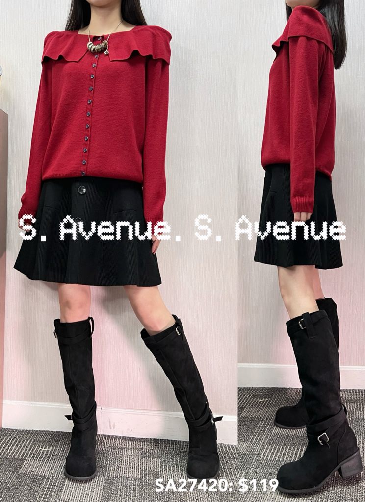 SA27420: 長袖方領假披肩有鈕top