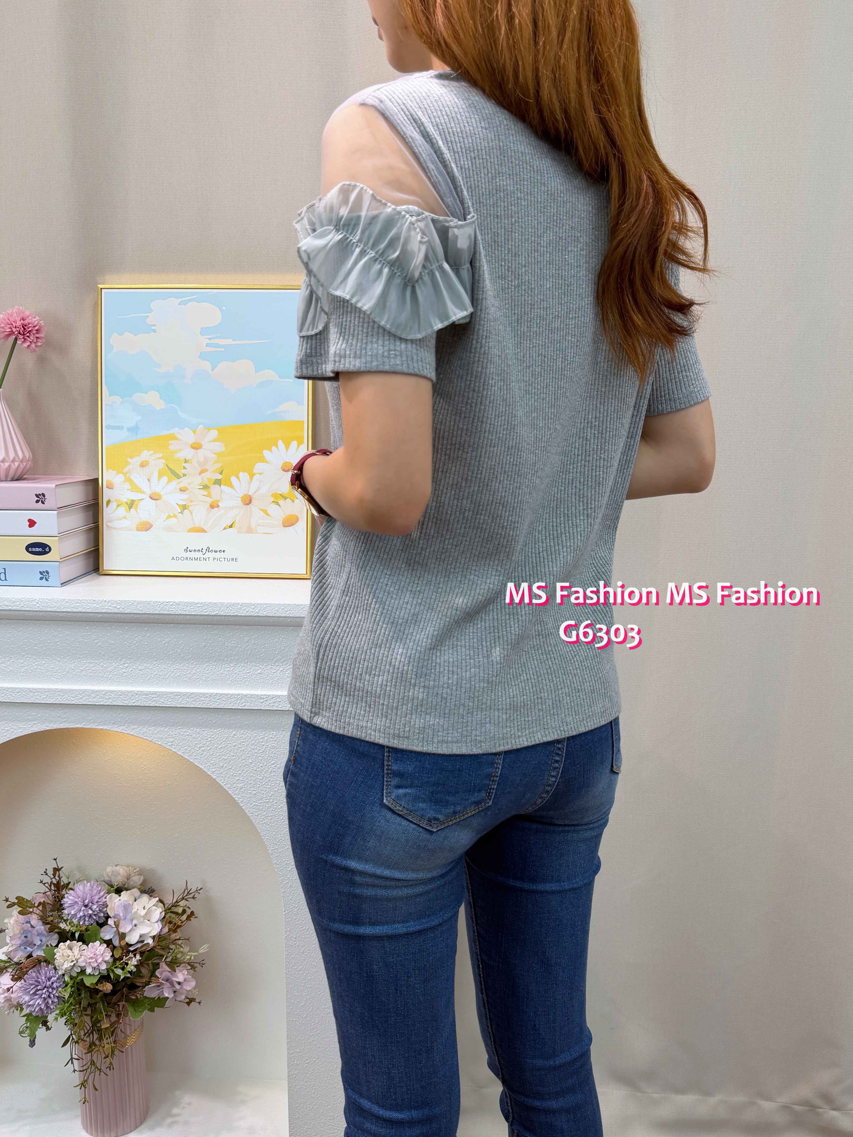 G6303 ruffle透視紗top