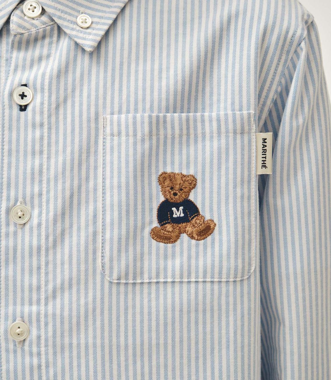 Ⓜ️ fg kids款 bear cotton shirt 折扣優惠 White /blue stripe Size 100-150