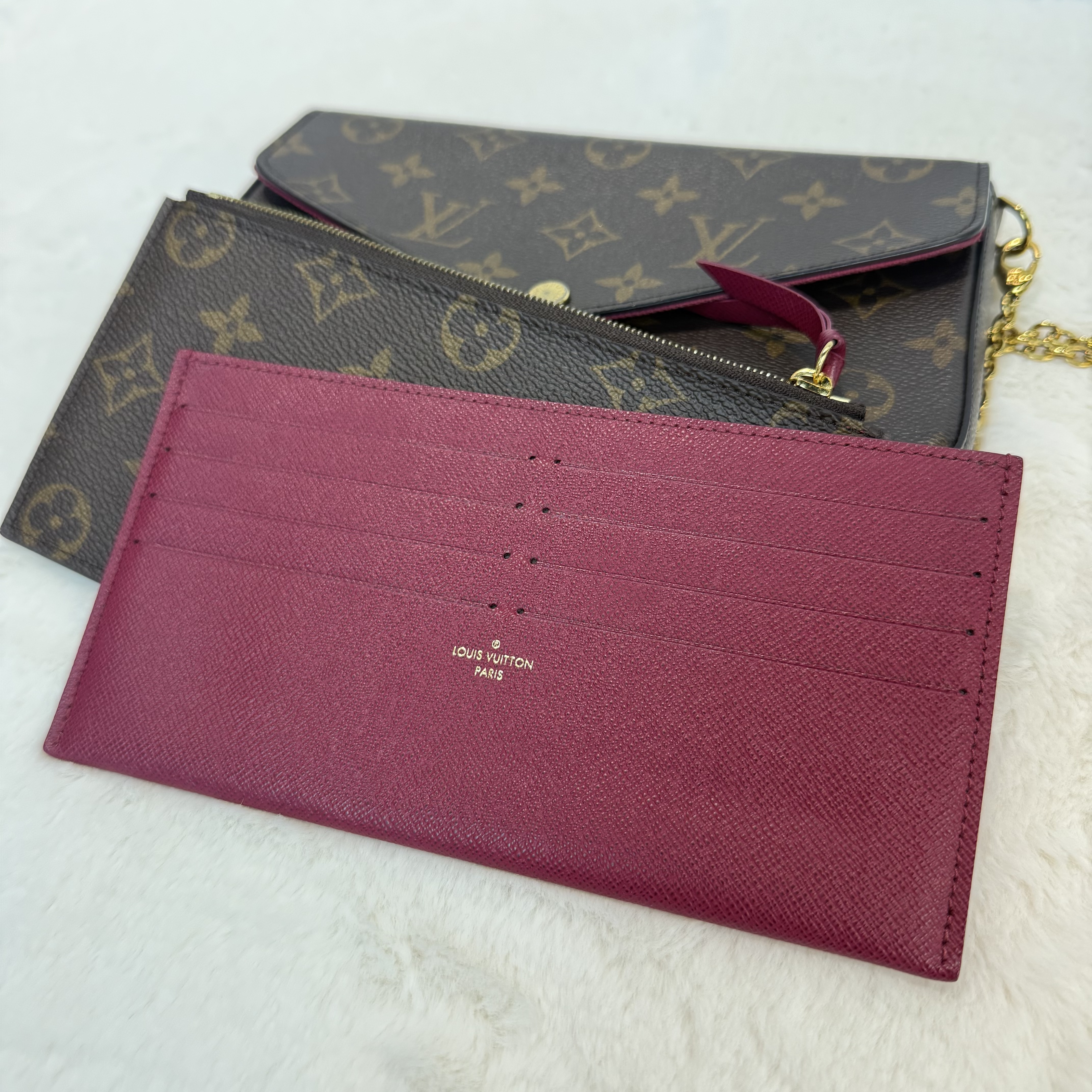 LV/路易威登 Felicie Pochette 經典老花 塗層帆布拼牛皮 三合一袋