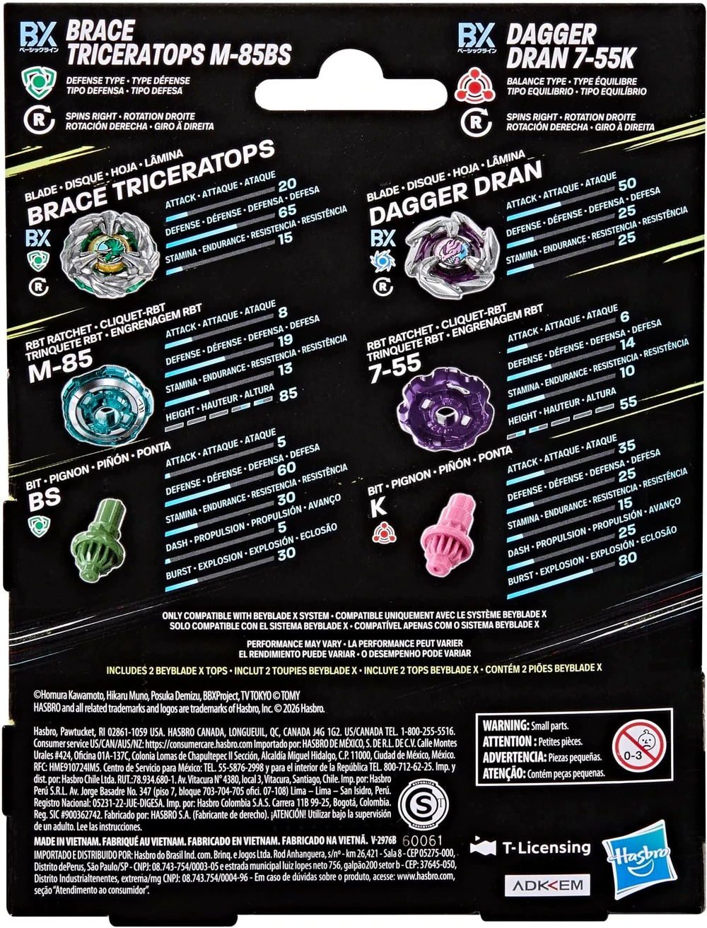 Pre Order 預訂 - (美版) 爆旋陀螺X BEYBLADE X 三角龍壓 Brace Triceratops M-85BS & 蒼龍利刃 K軸 Dagger Dran 7-55K K bit