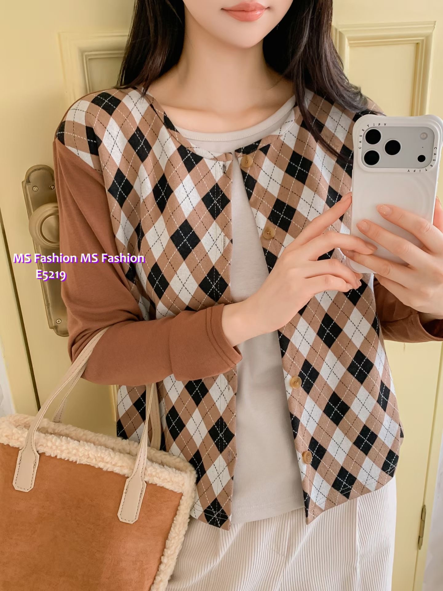 E5219 格紋pattern假兩件top