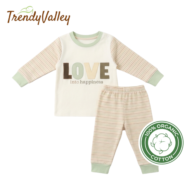 Trendyvalley Organic Cotton Baby Pajamas ( LOVE INTO HAPPINESS)