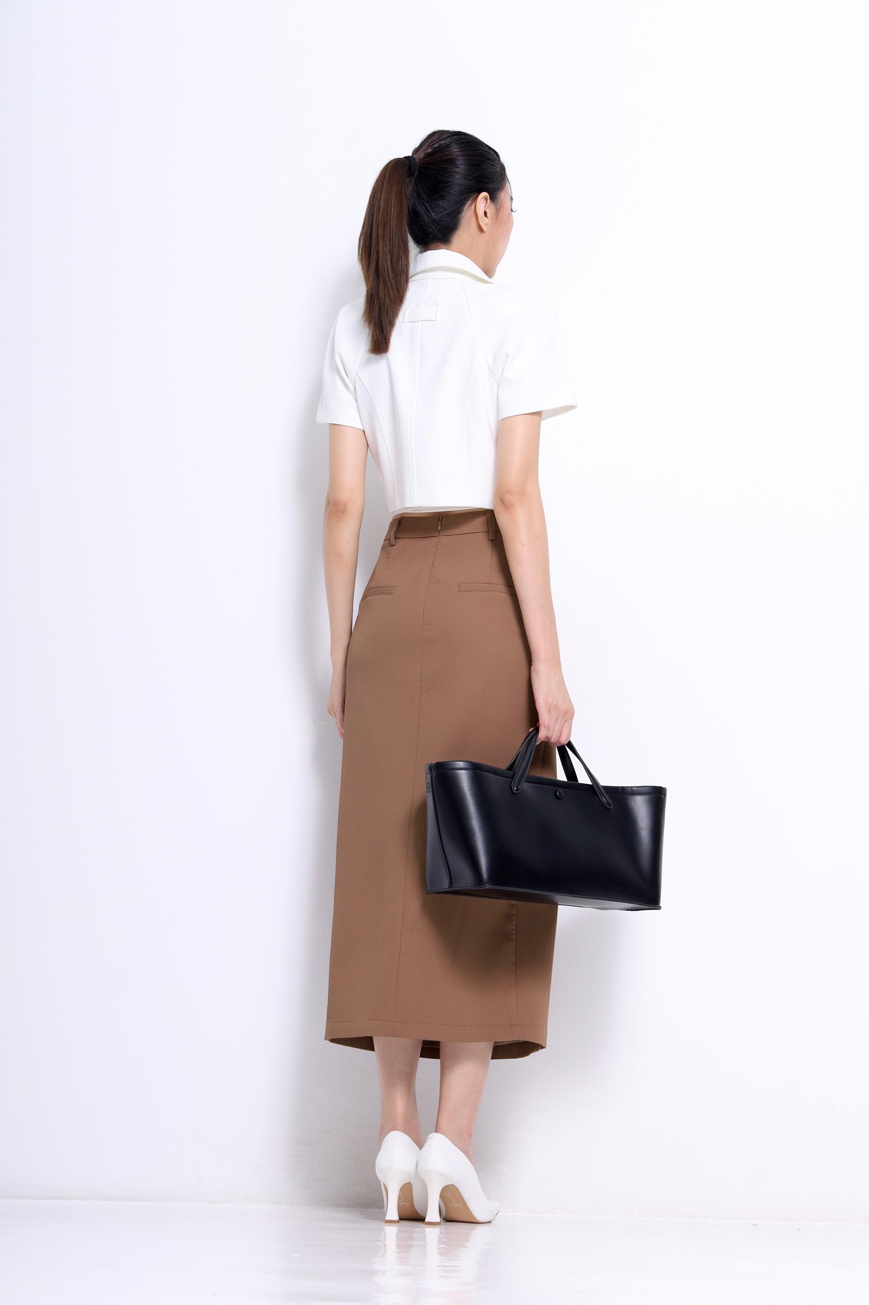 CS1417 OVERLAP W/BUCKLE STRAIGHT CUT SKIRT