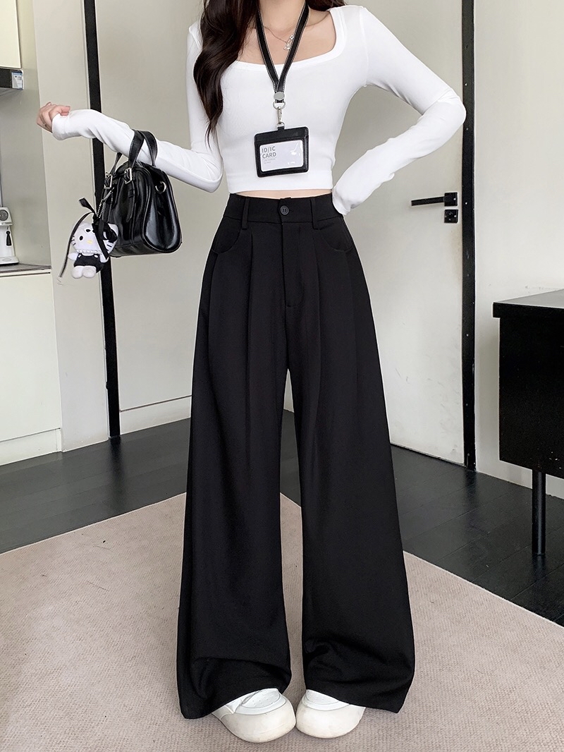 B74(22908) 韩系气质显瘦捏痕单钮3色西装阔腿长裤