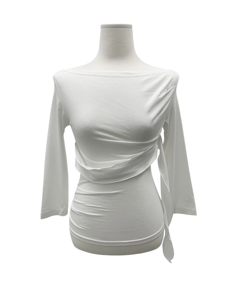 Asymmetric Ruched Boatneck Top