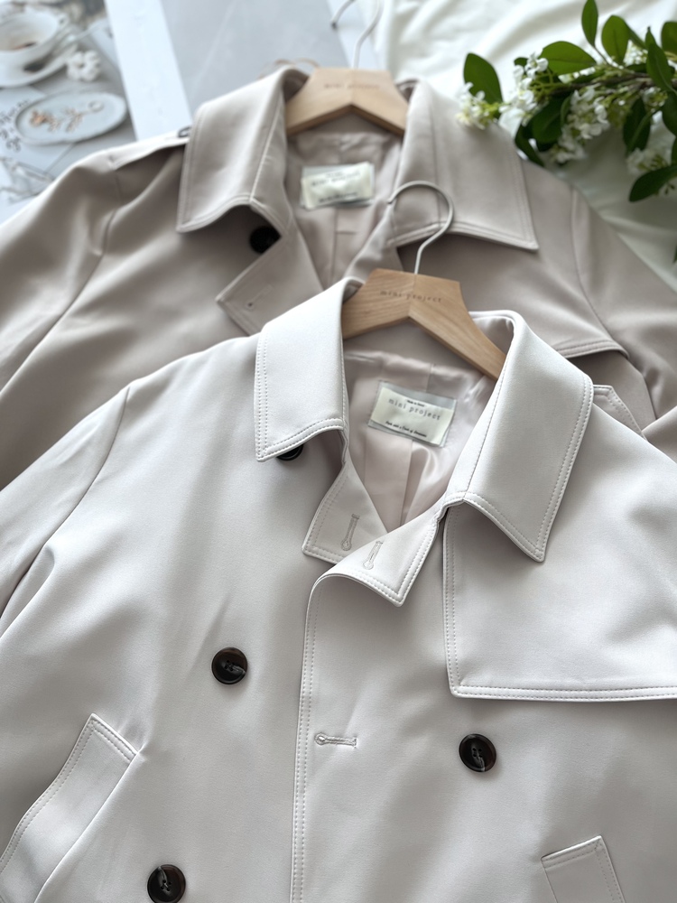 Trench-Style Short Coat (Cream)