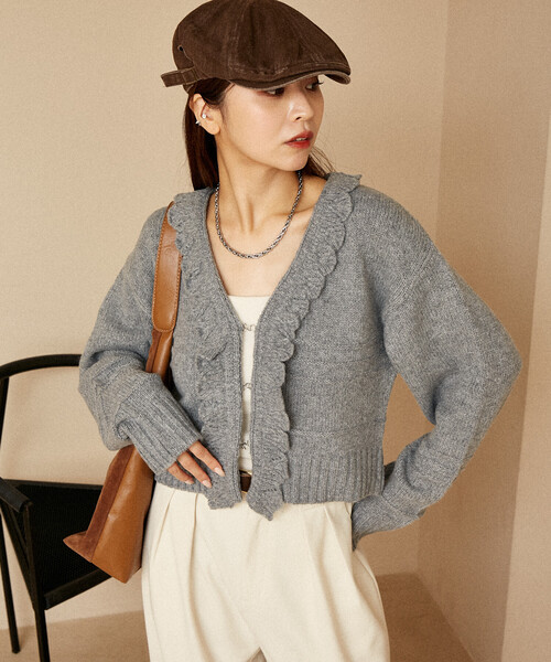 荷葉邊針織短外套