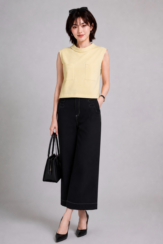 2133-1 Nova Contrast Stitch Wide Leg Denim Pants
