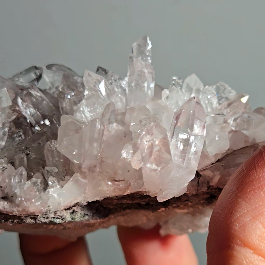 Pink Lemurian quartz cluster with green chlorite inclusions - LQ191