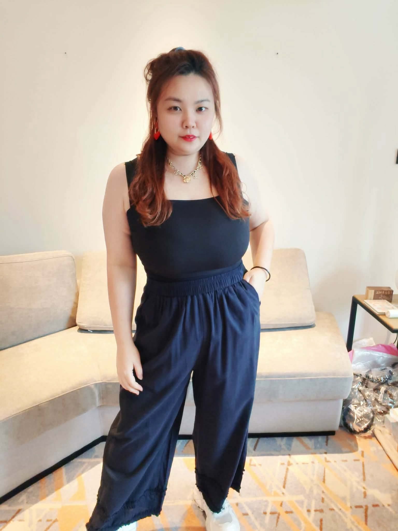 YPC06 1222 棉麻木耳边裤脚直筒长裤