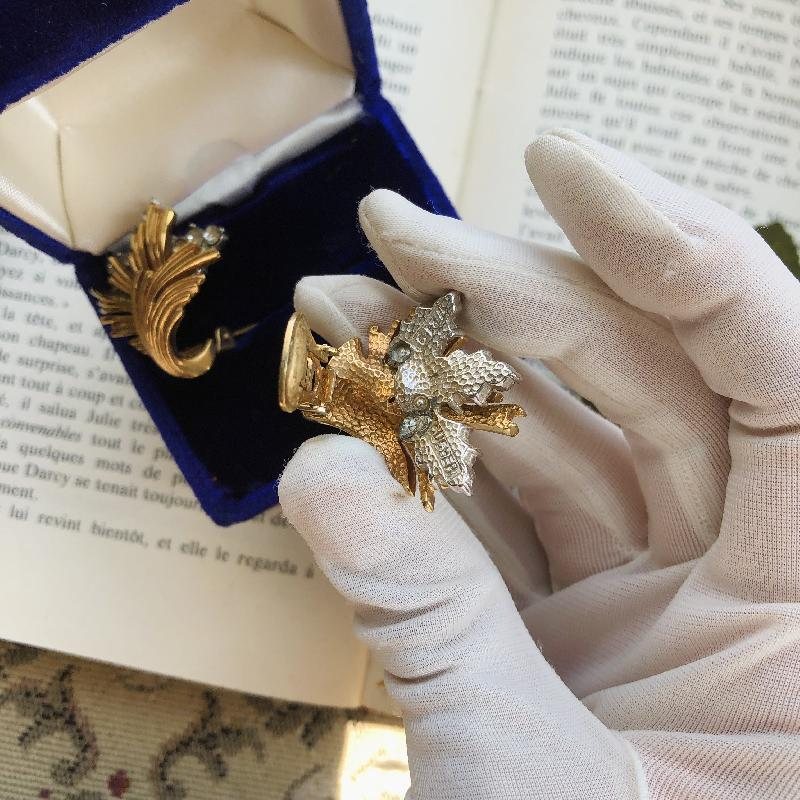 Rare! C.a. 1950-60s Marcel Boucher Rose Gold and Silver Tone Two Layered Floral Clip Earrings (MT1864)